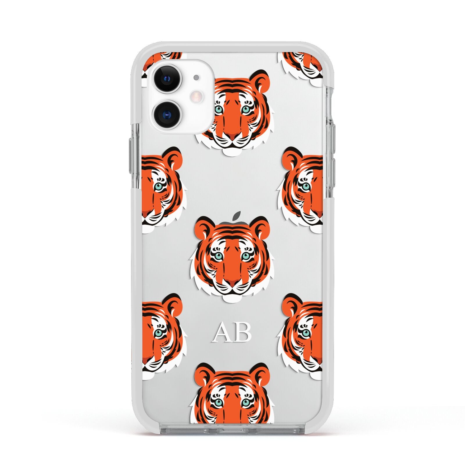 Personalised Tiger Head Apple iPhone 11 in White with White Impact Case