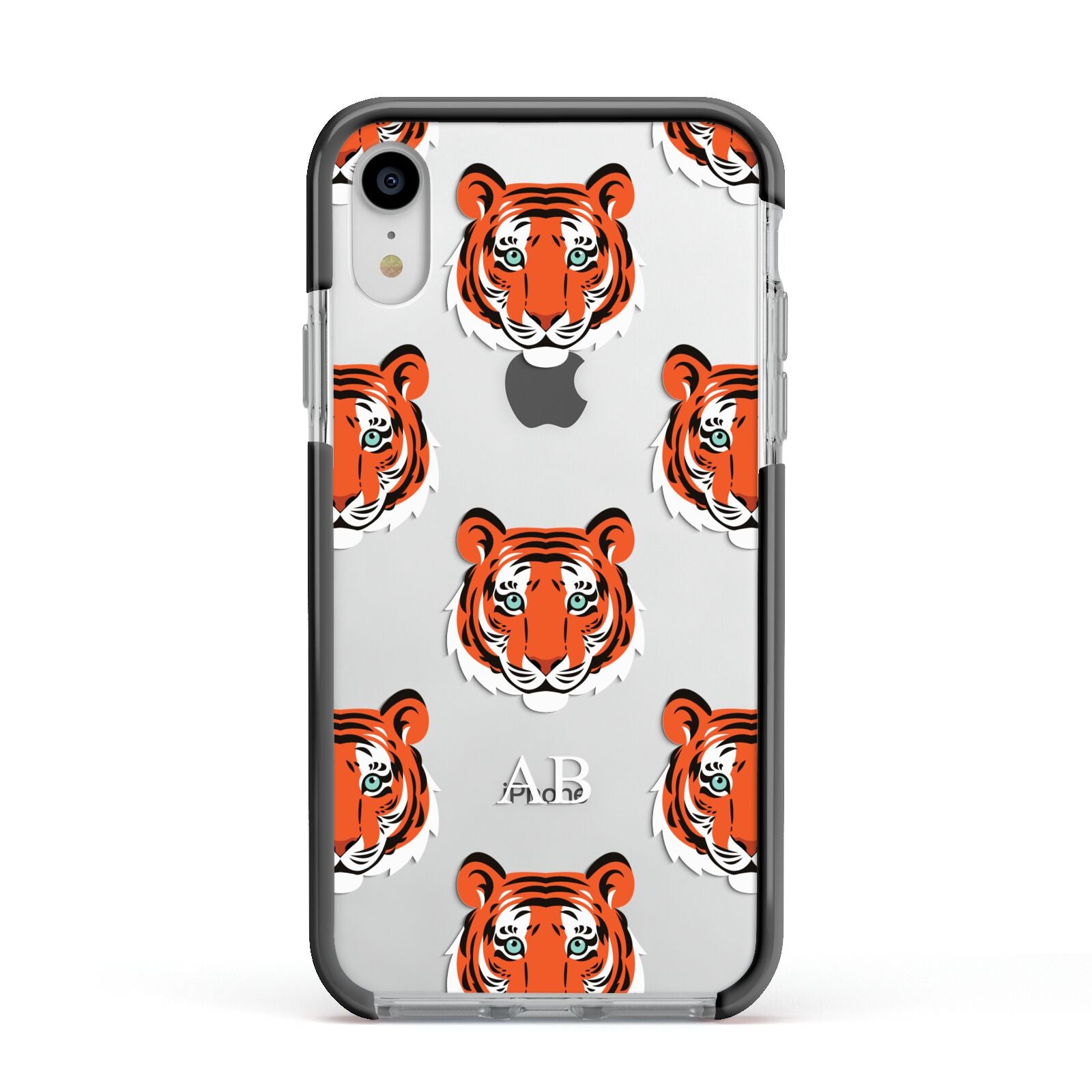 Personalised Tiger Head Apple iPhone XR Impact Case Black Edge on Silver Phone