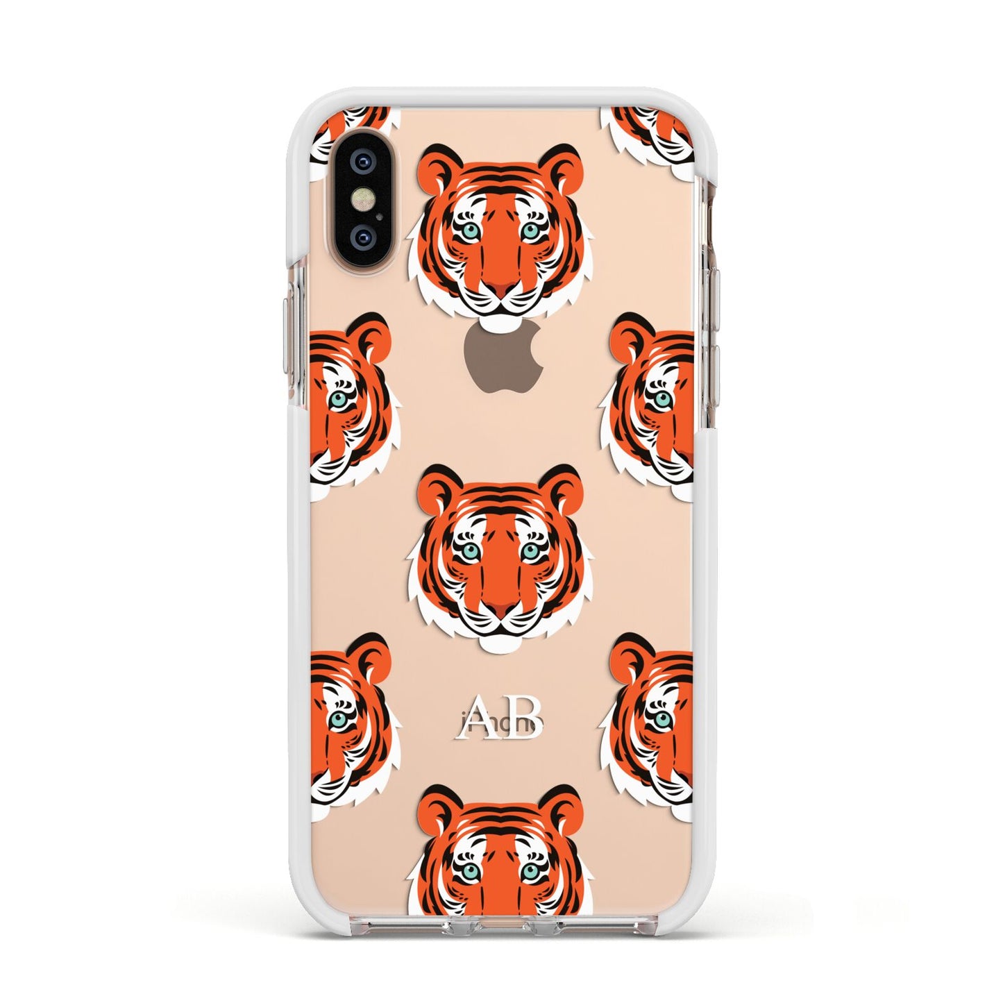 Personalised Tiger Head Apple iPhone Xs Impact Case White Edge on Gold Phone