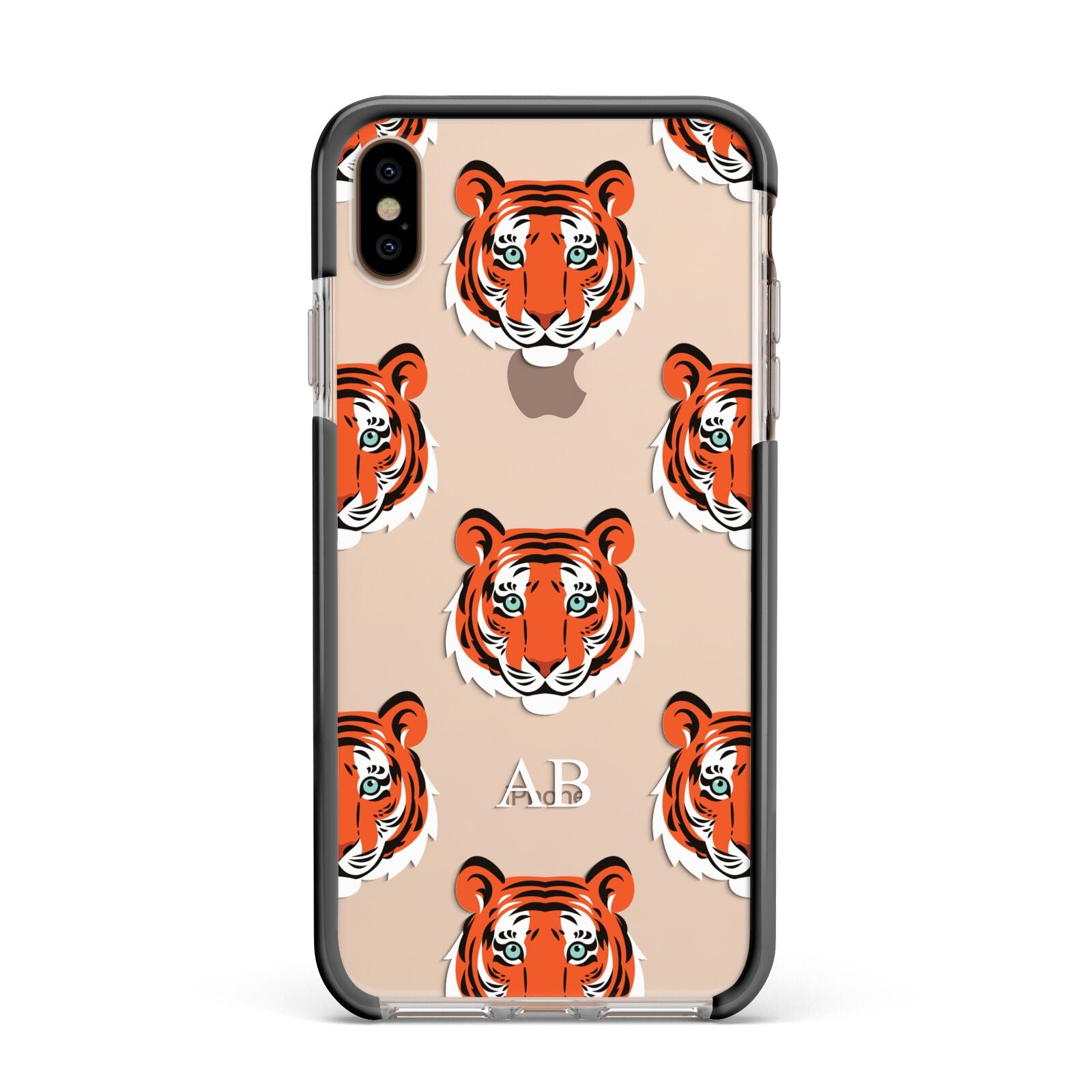 Personalised Tiger Head Apple iPhone Xs Max Impact Case Black Edge on Gold Phone