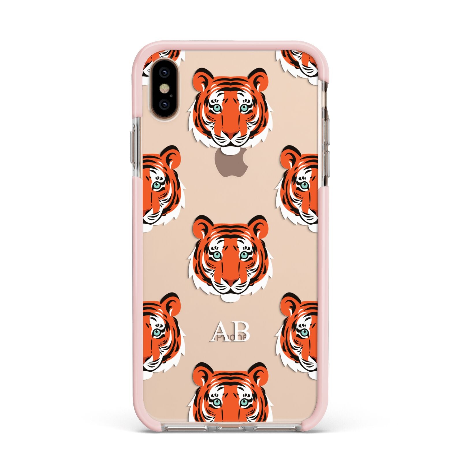 Personalised Tiger Head Apple iPhone Xs Max Impact Case Pink Edge on Gold Phone