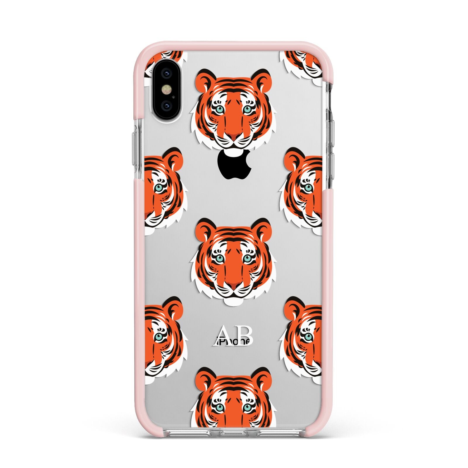 Personalised Tiger Head Apple iPhone Xs Max Impact Case Pink Edge on Silver Phone