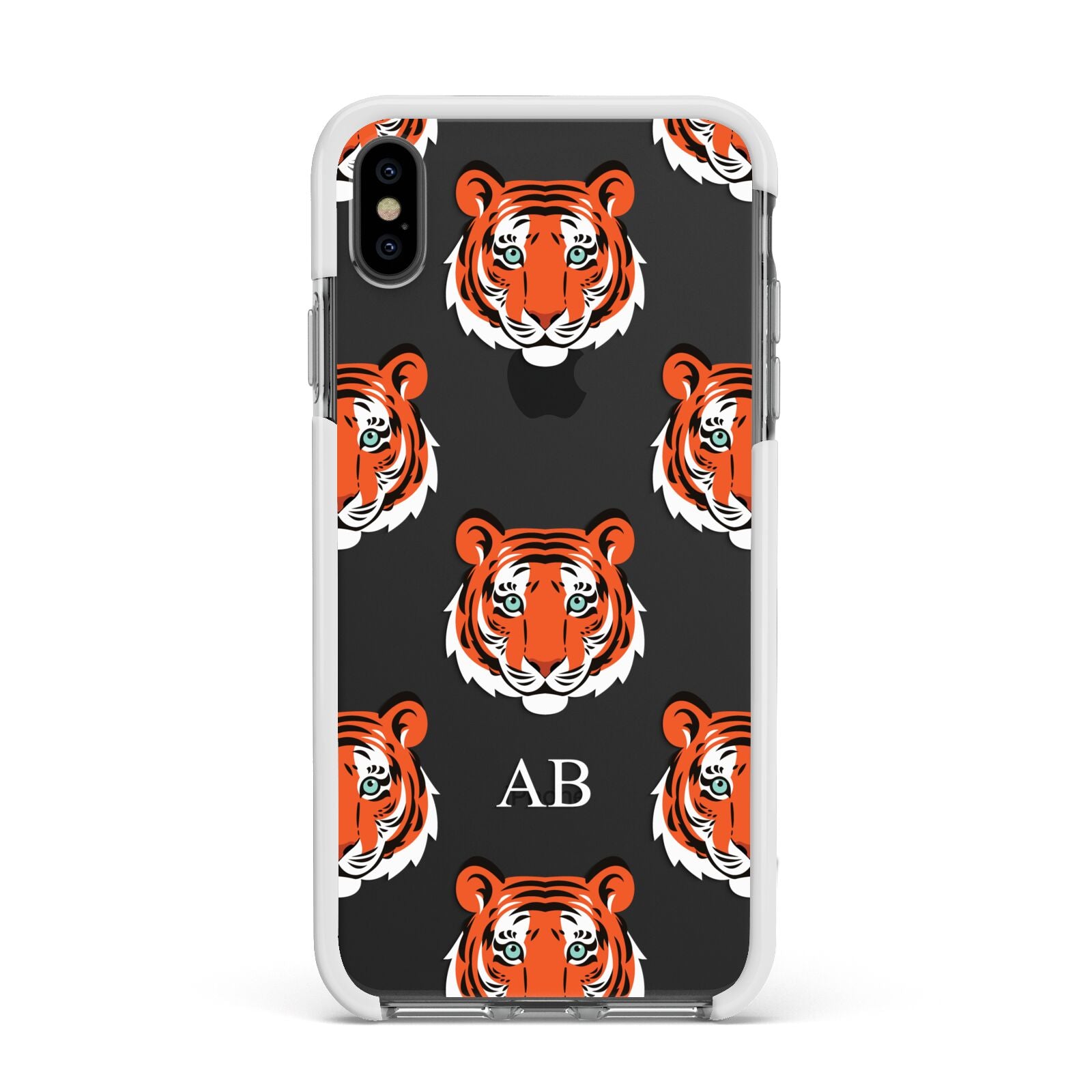 Personalised Tiger Head Apple iPhone Xs Max Impact Case White Edge on Black Phone