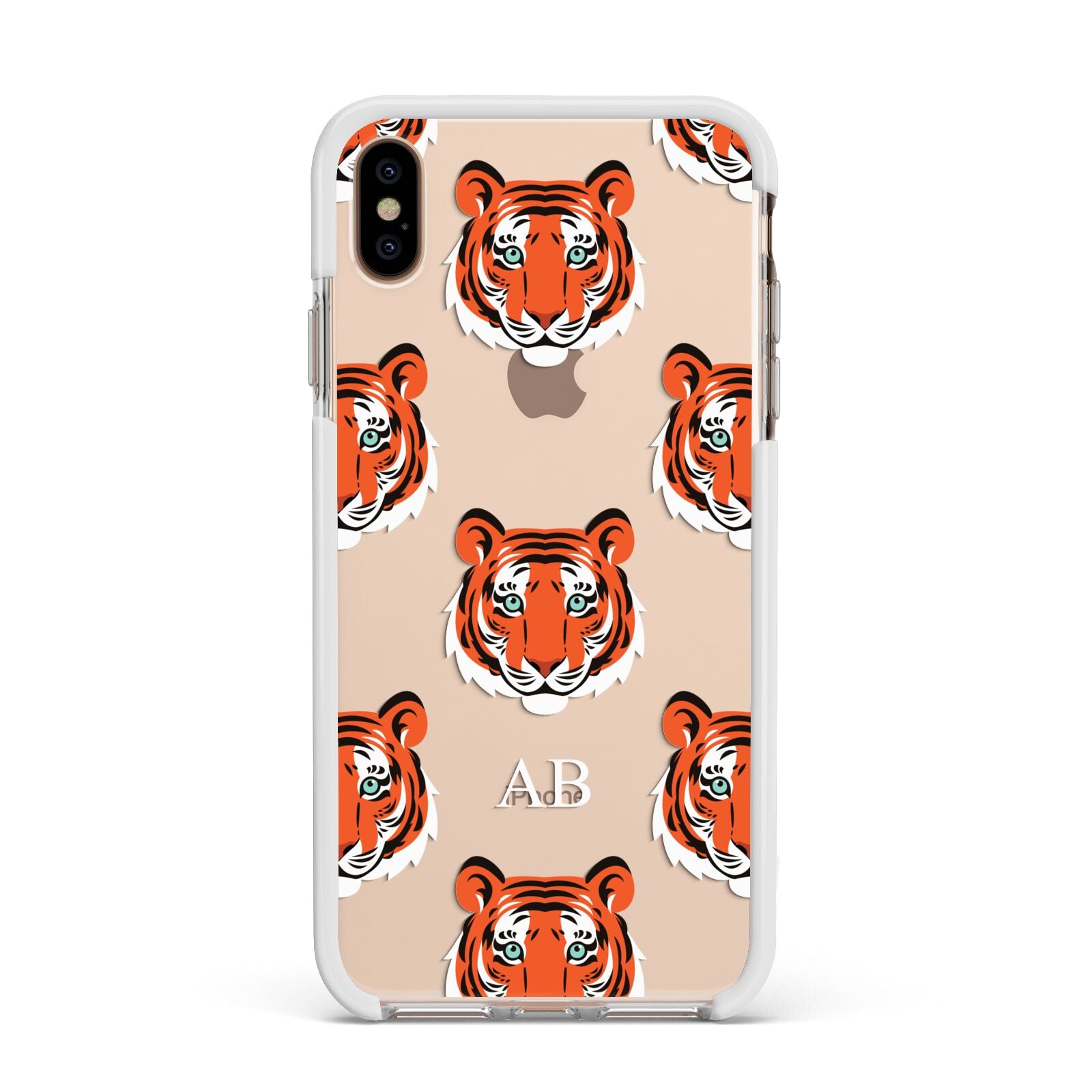 Personalised Tiger Head Apple iPhone Xs Max Impact Case White Edge on Gold Phone
