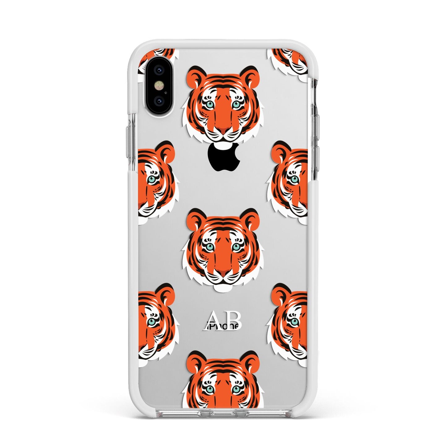 Personalised Tiger Head Apple iPhone Xs Max Impact Case White Edge on Silver Phone