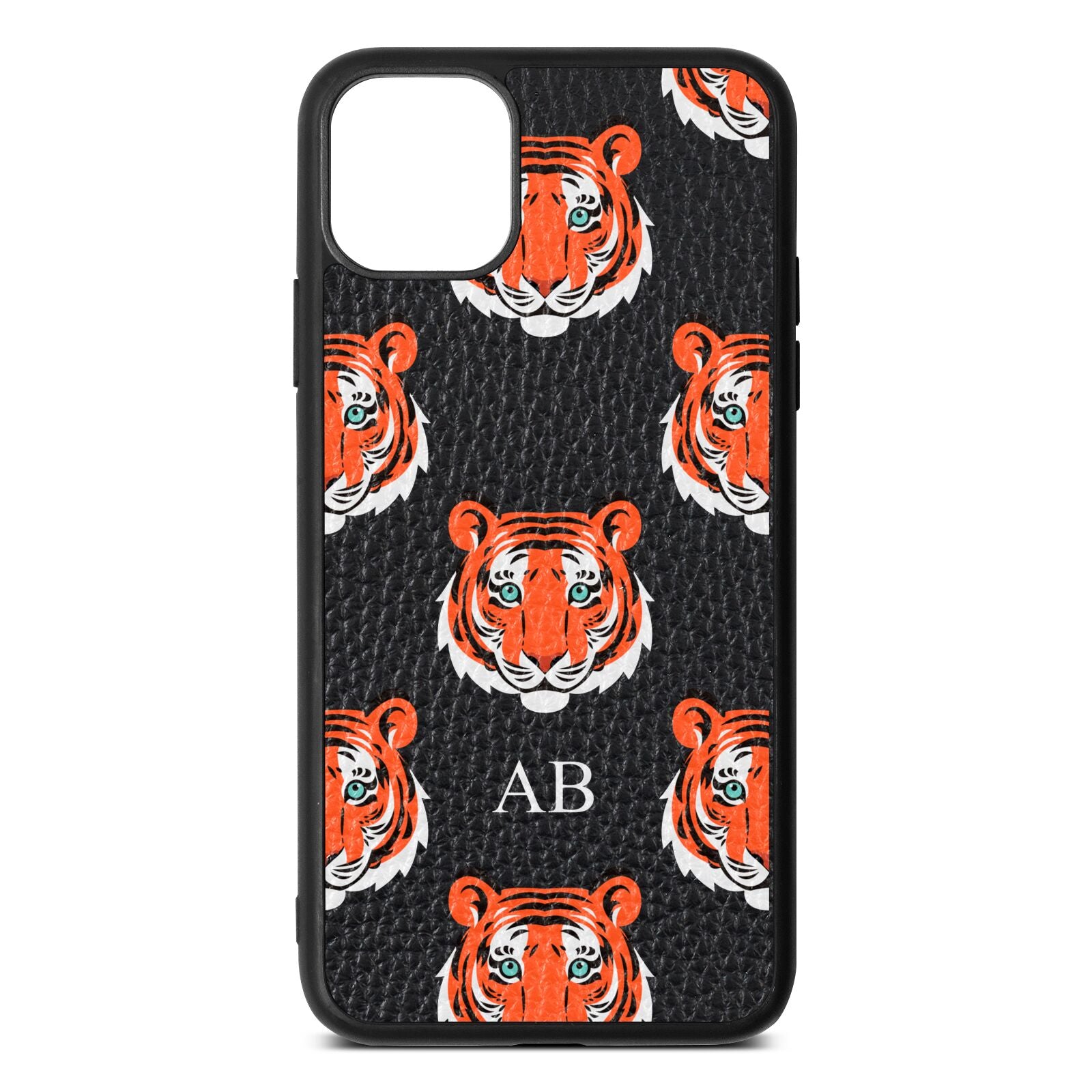 Personalised Tiger Head Black Pebble Leather iPhone 11 Pro Max Case