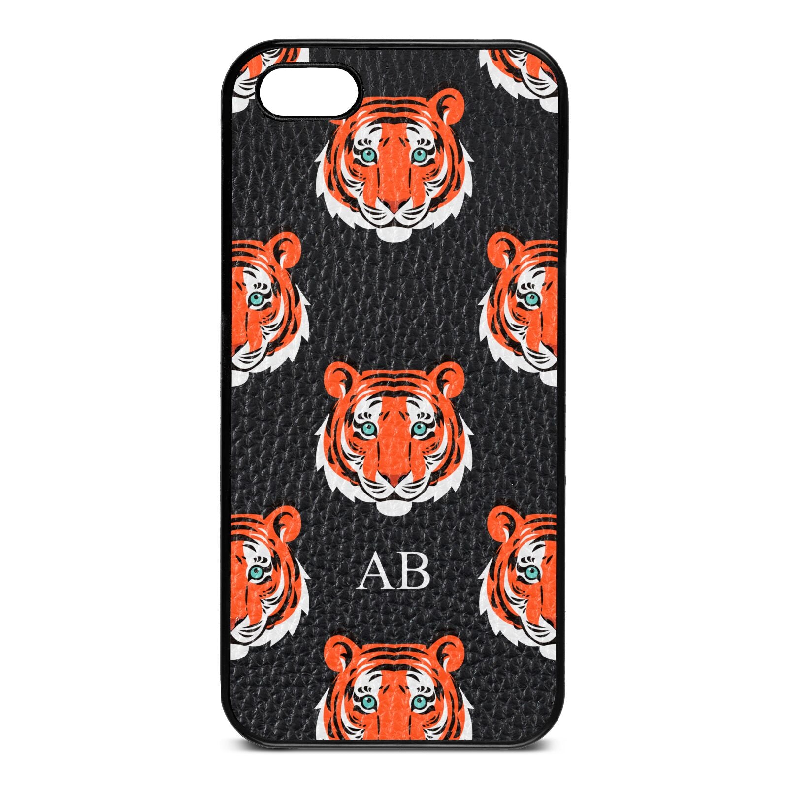 Personalised Tiger Head Black Pebble Leather iPhone 5 Case