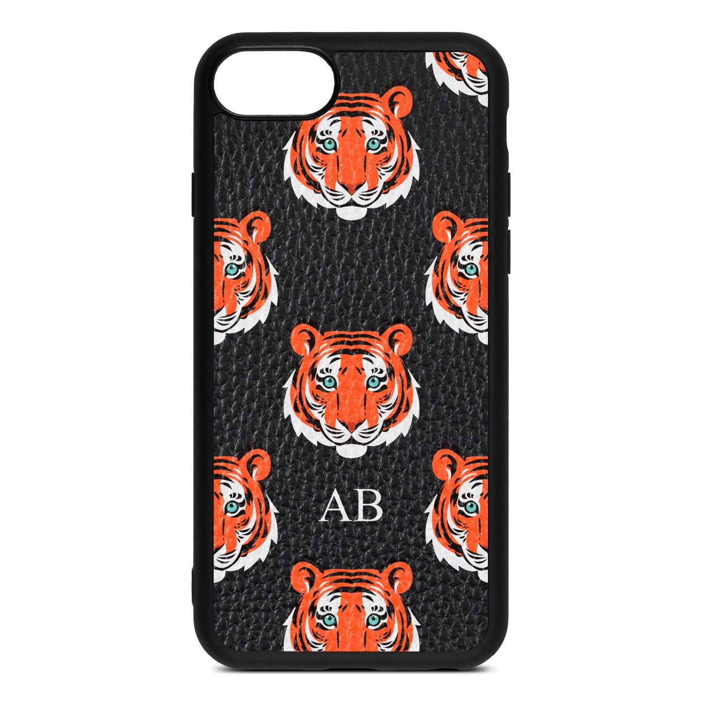 Personalised Tiger Head Black Pebble Leather iPhone 8 Case