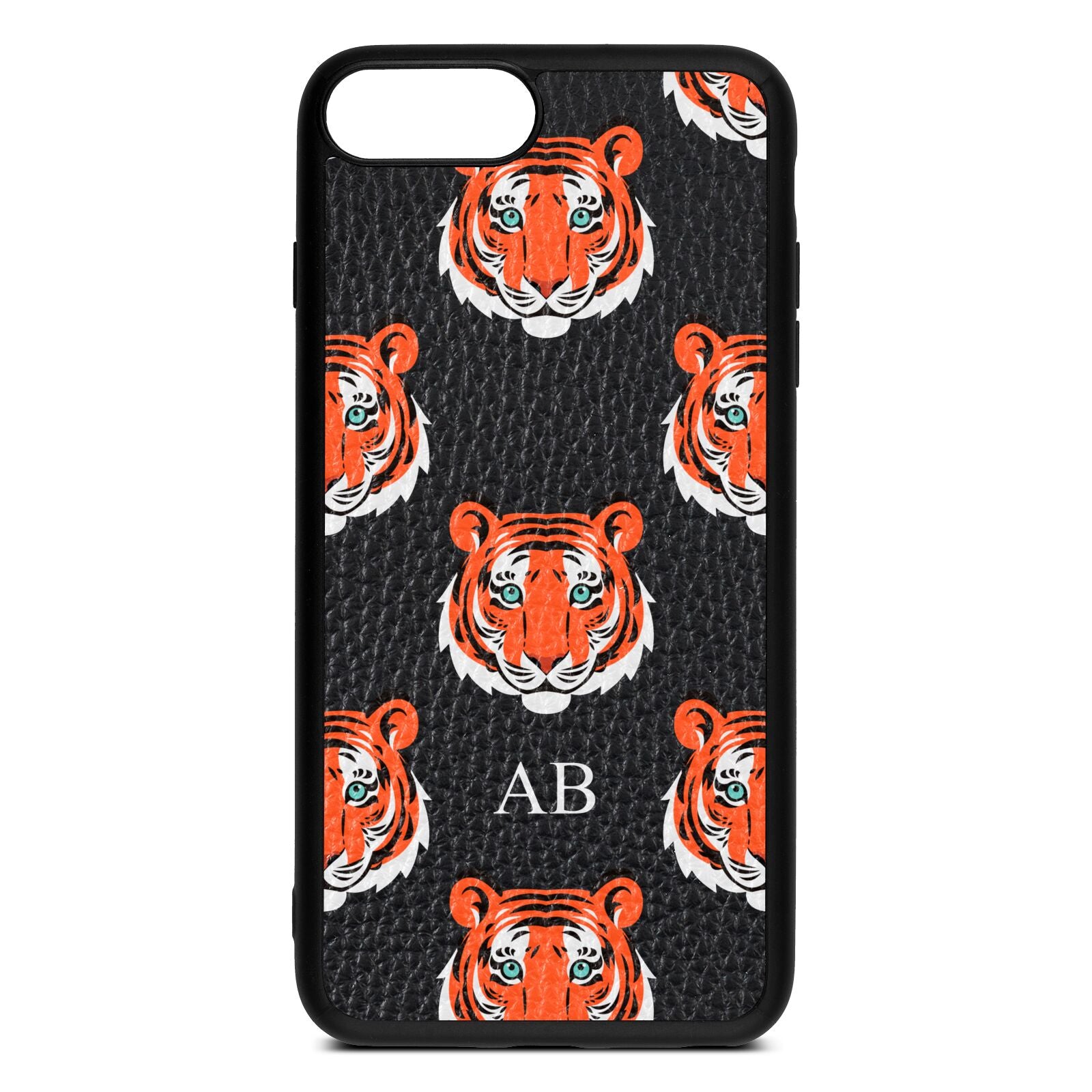 Personalised Tiger Head Black Pebble Leather iPhone 8 Plus Case