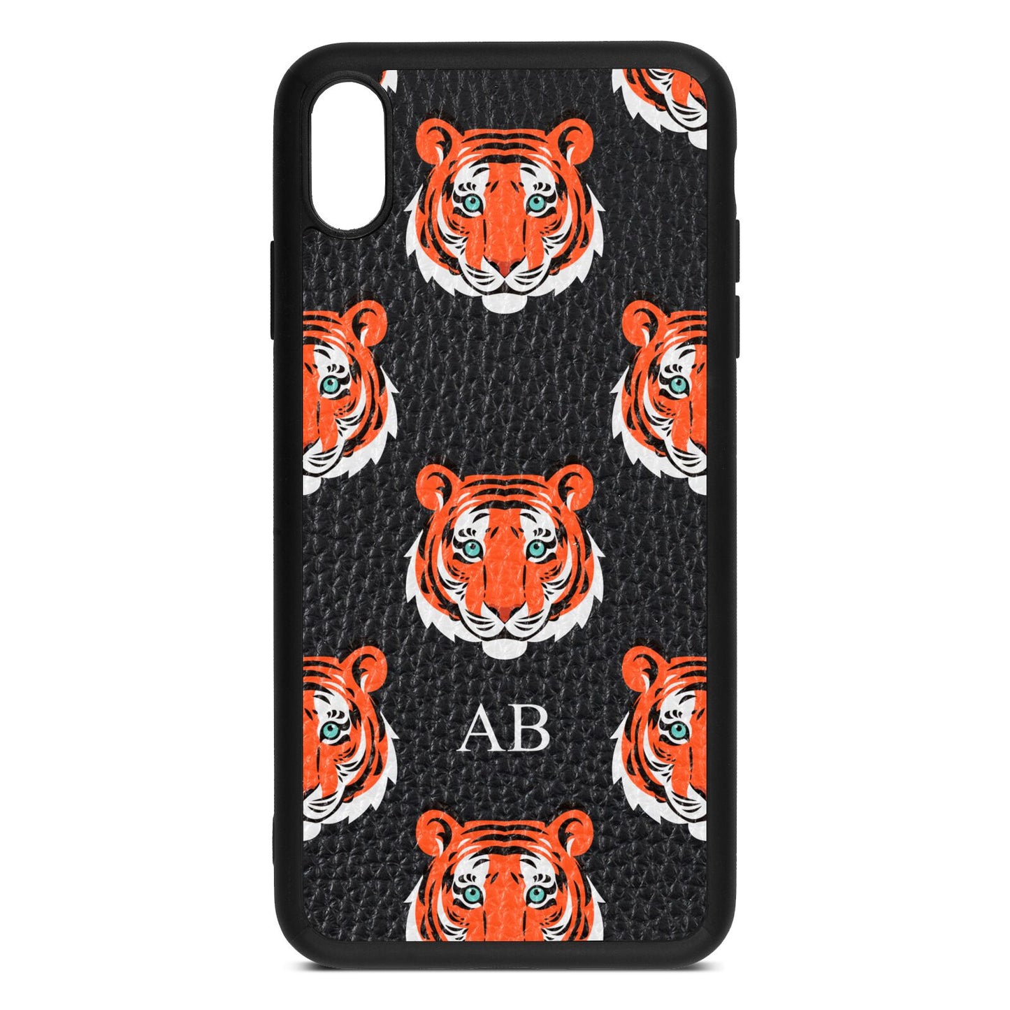 Personalised Tiger Head Black Pebble Leather iPhone Xs Max Case