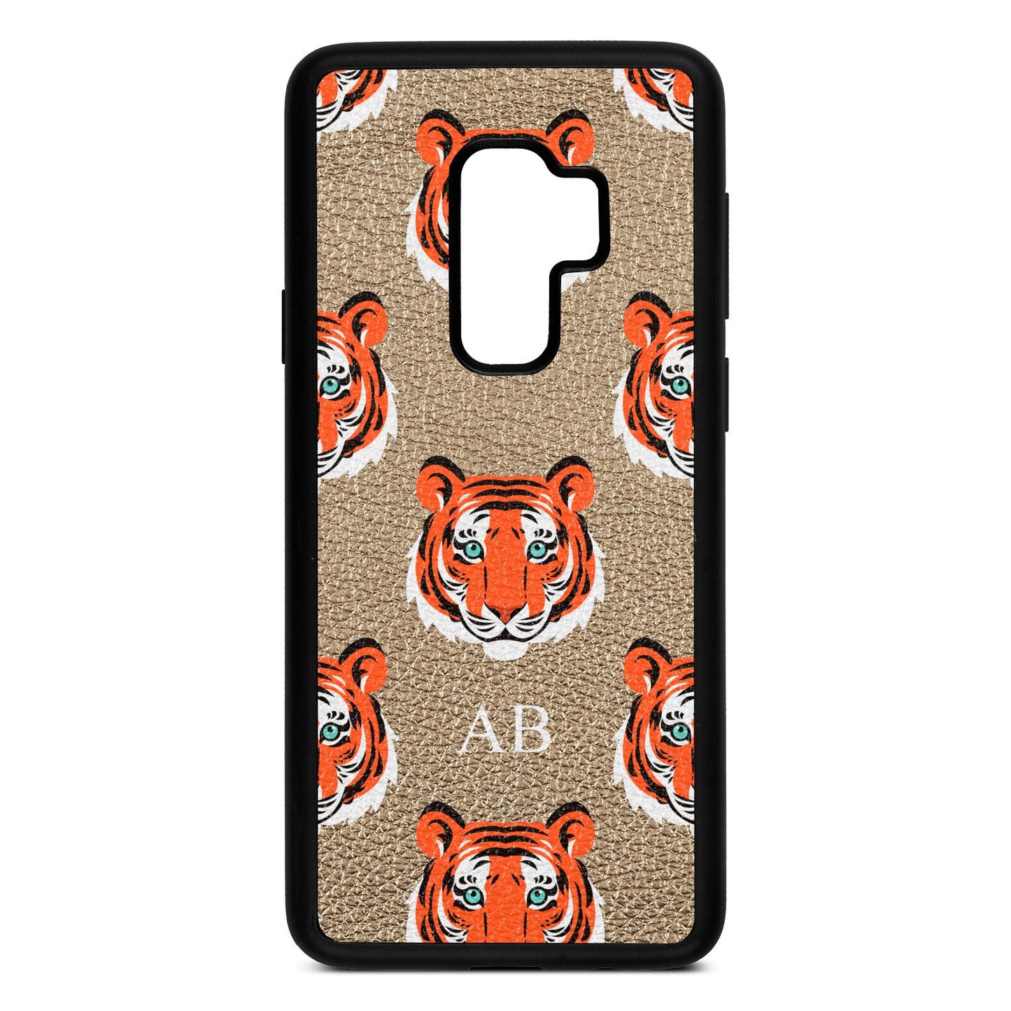 Personalised Tiger Head Gold Pebble Leather Samsung S9 Plus Case