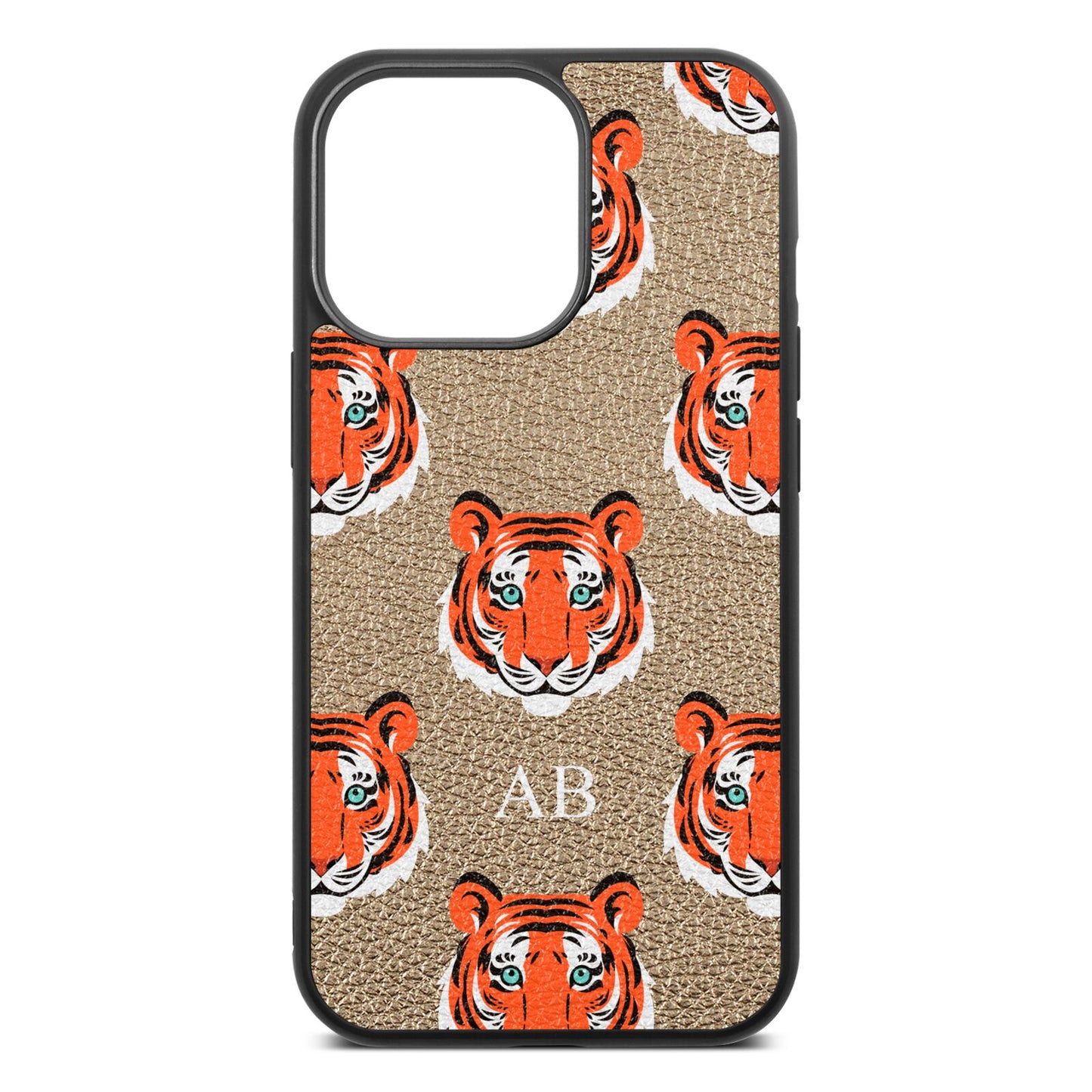 Personalised Tiger Head Gold Pebble Leather iPhone 13 Pro Case