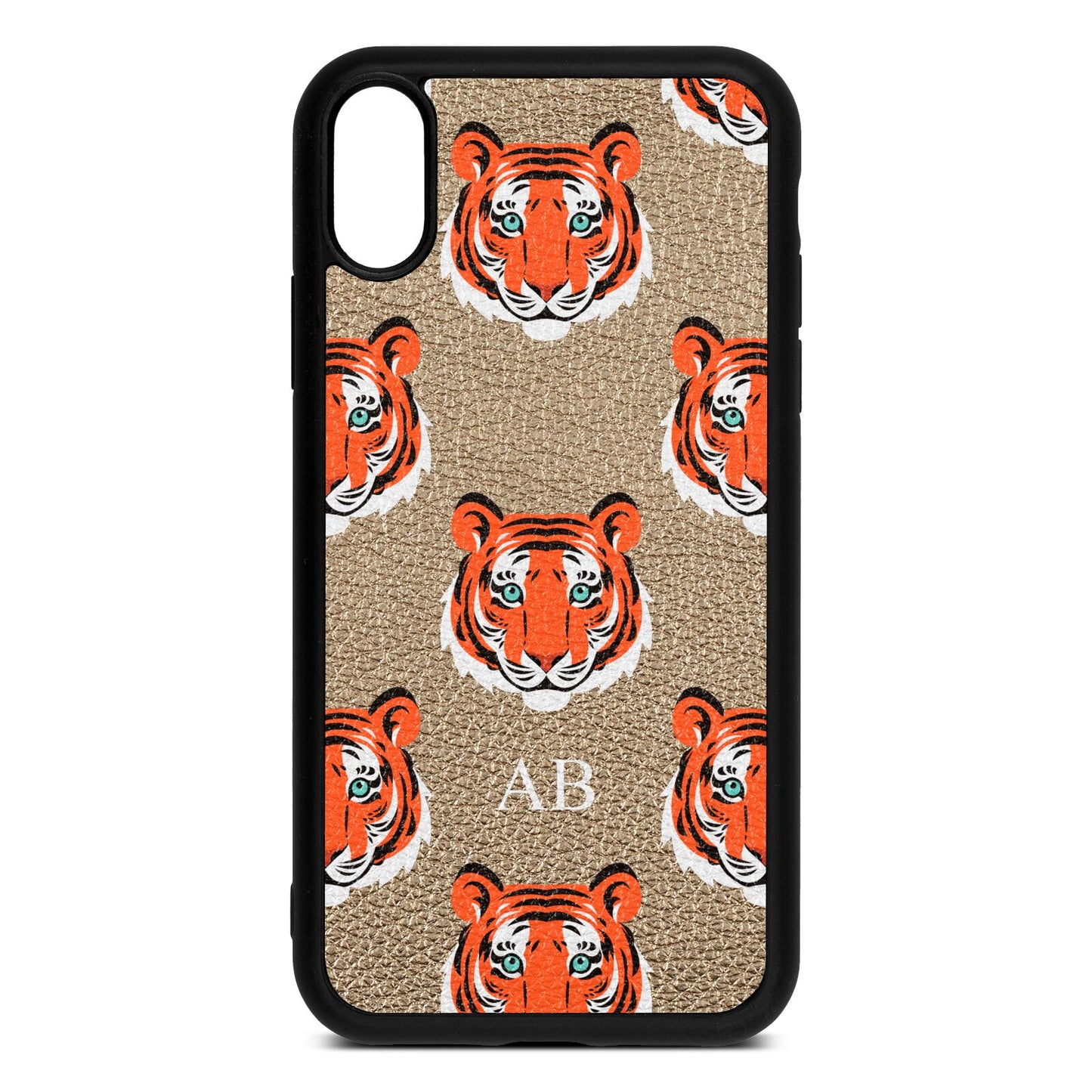 Personalised Tiger Head Gold Pebble Leather iPhone Xr Case