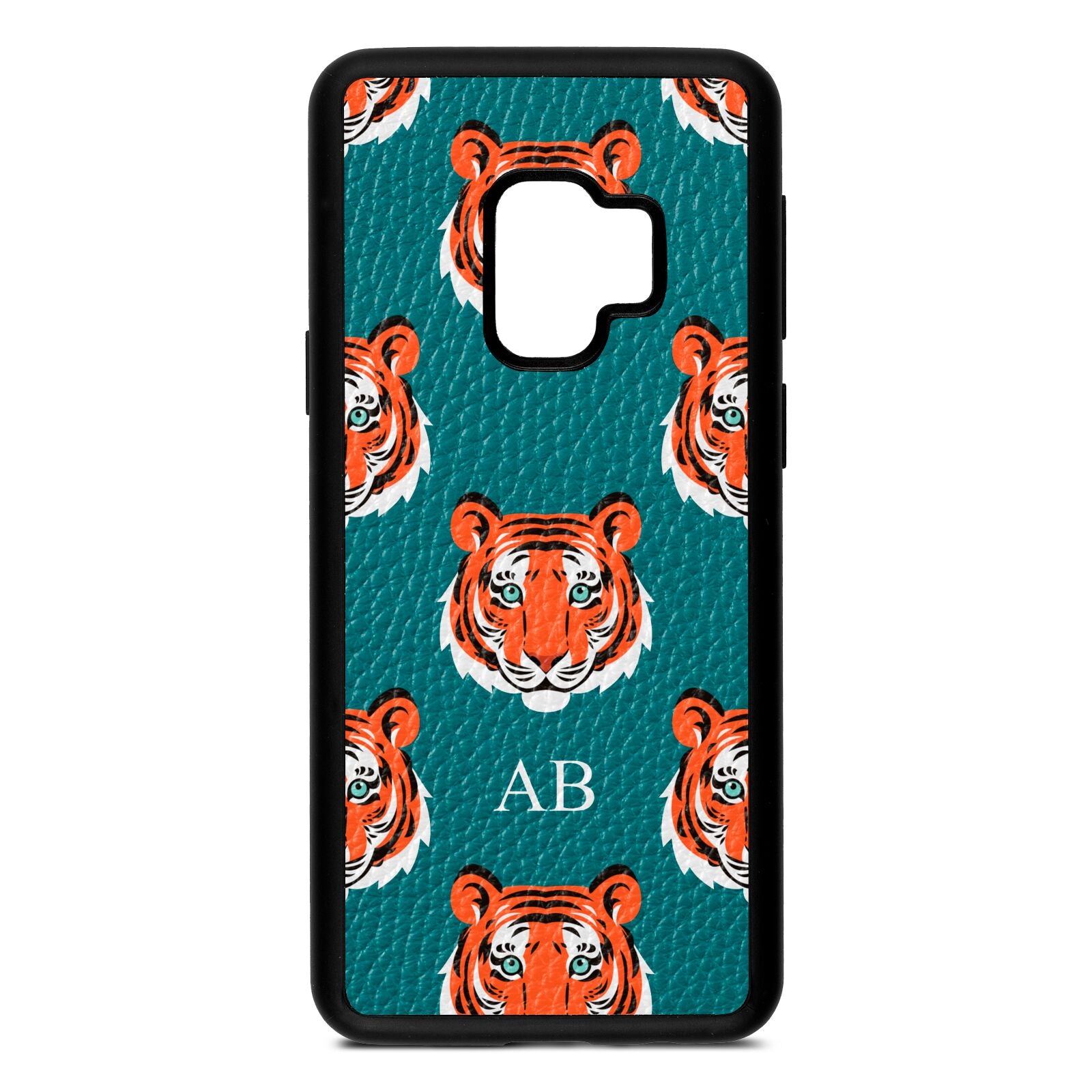 Personalised Tiger Head Green Pebble Leather Samsung S9 Case