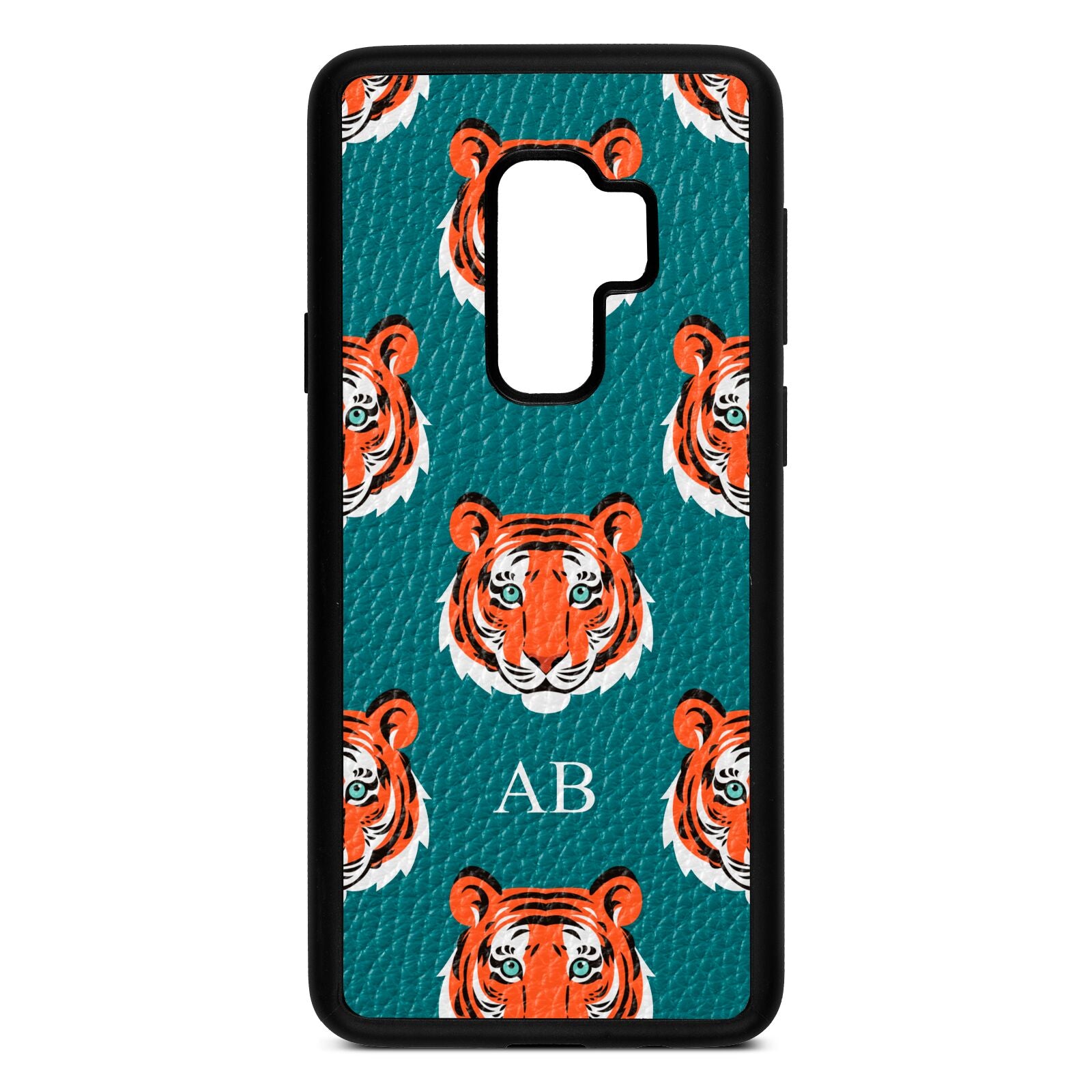 Personalised Tiger Head Green Pebble Leather Samsung S9 Plus Case