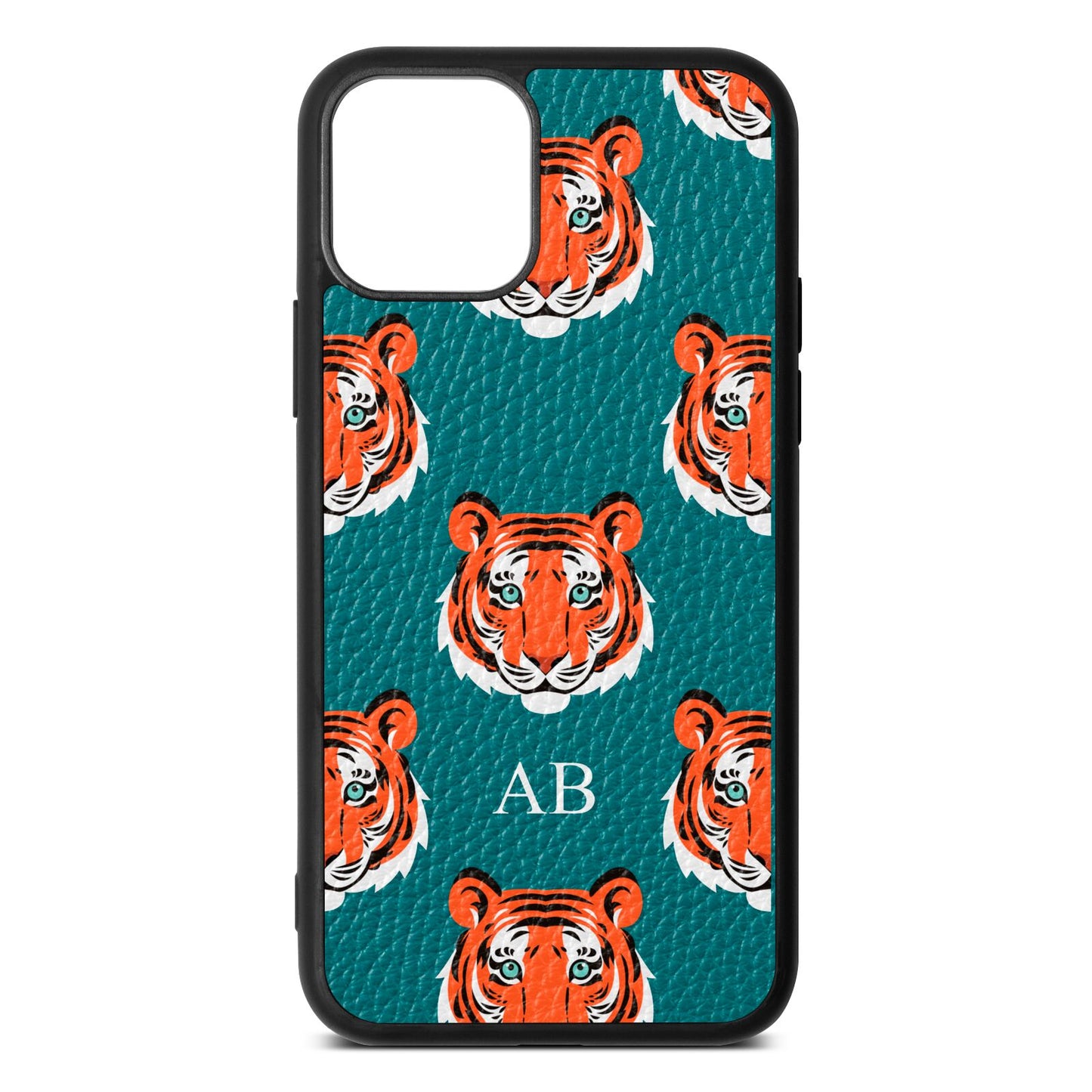 Personalised Tiger Head Green Pebble Leather iPhone 11 Case