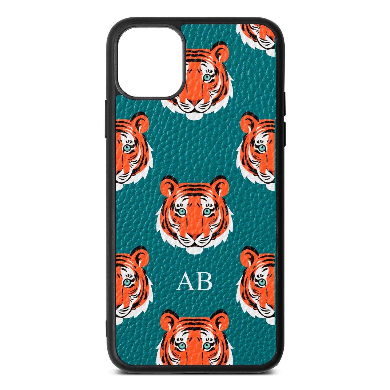 Personalised Tiger Head Green Pebble Leather iPhone 11 Pro Max Case