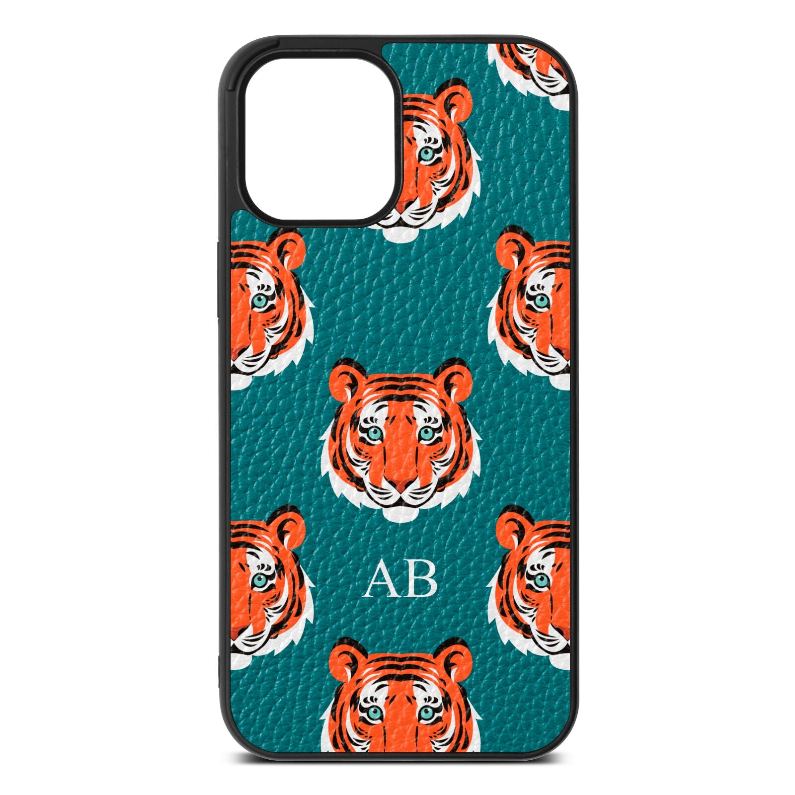 Personalised Tiger Head Green Pebble Leather iPhone 12 Pro Max Case