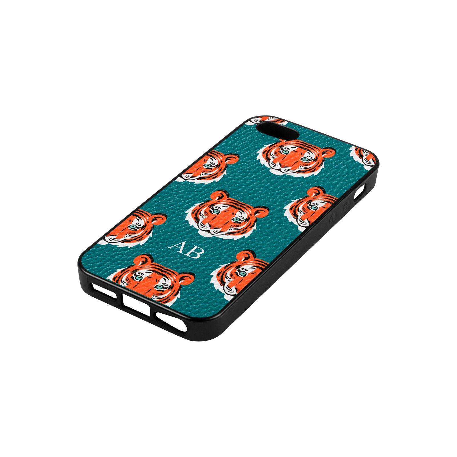 Personalised Tiger Head Green Pebble Leather iPhone 5 Case Side Angle