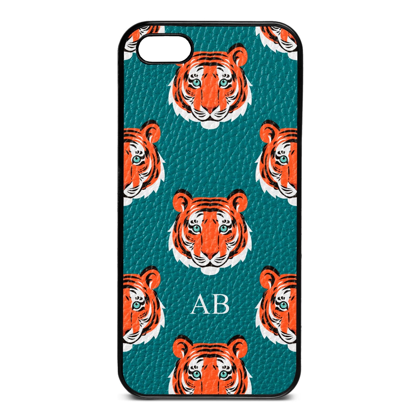 Personalised Tiger Head Green Pebble Leather iPhone 5 Case