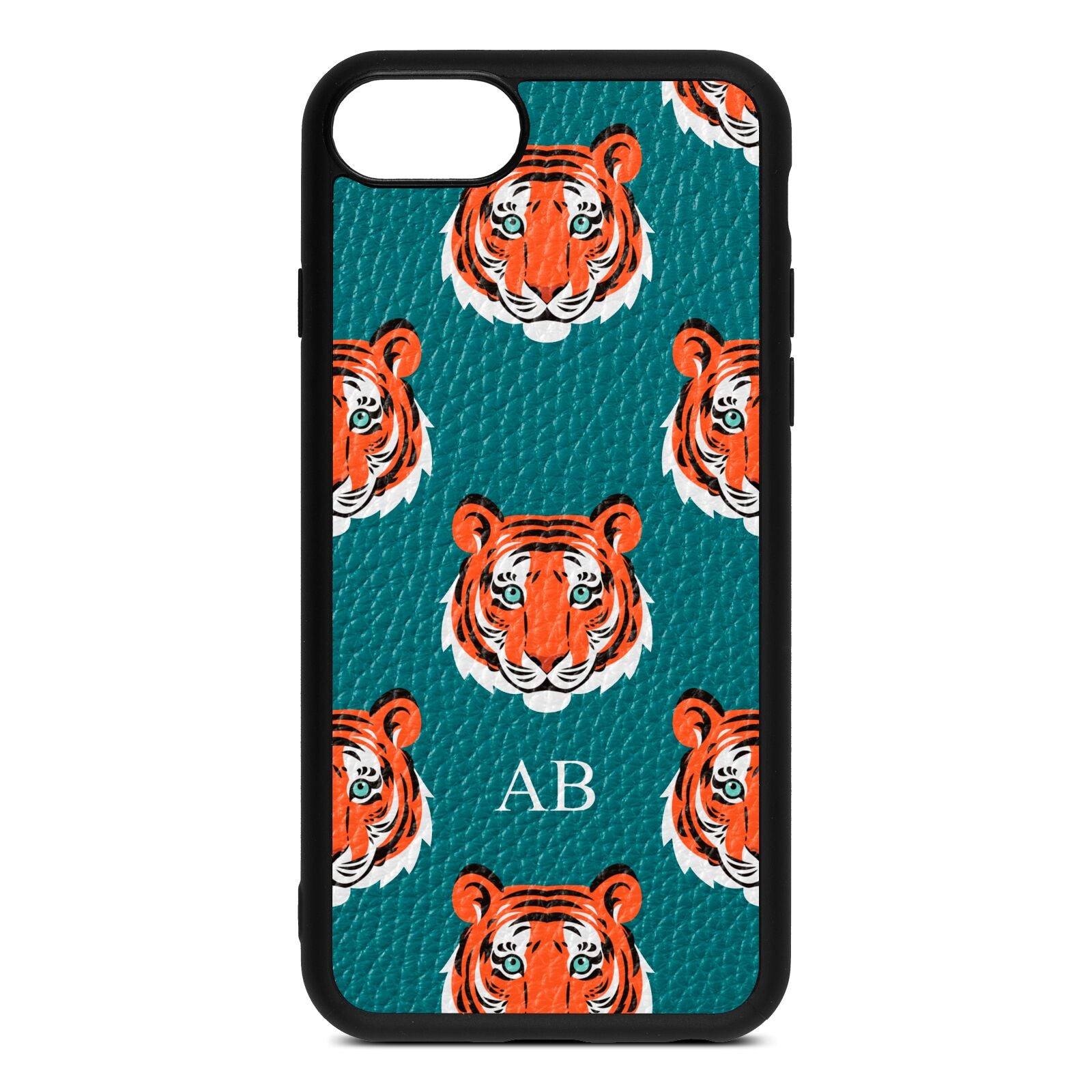 Personalised Tiger Head Green Pebble Leather iPhone 8 Case