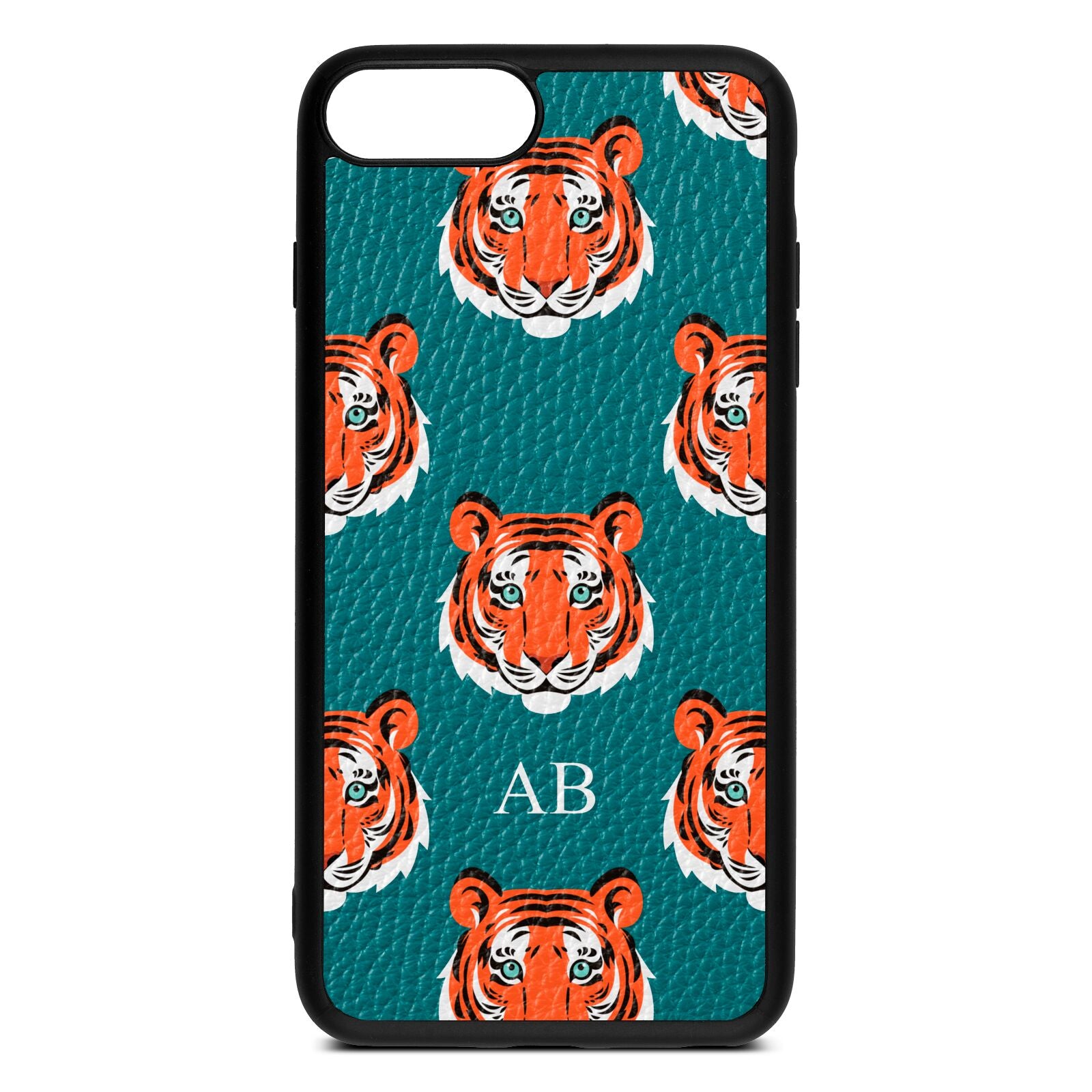 Personalised Tiger Head Green Pebble Leather iPhone 8 Plus Case