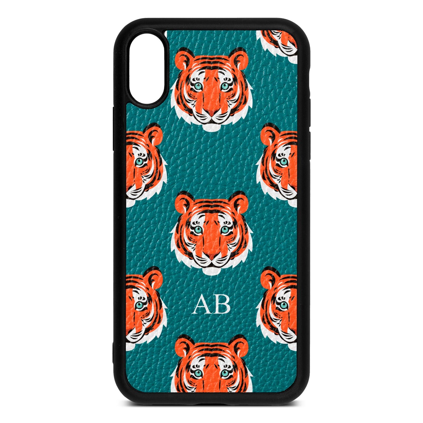 Personalised Tiger Head Green Pebble Leather iPhone Xr Case