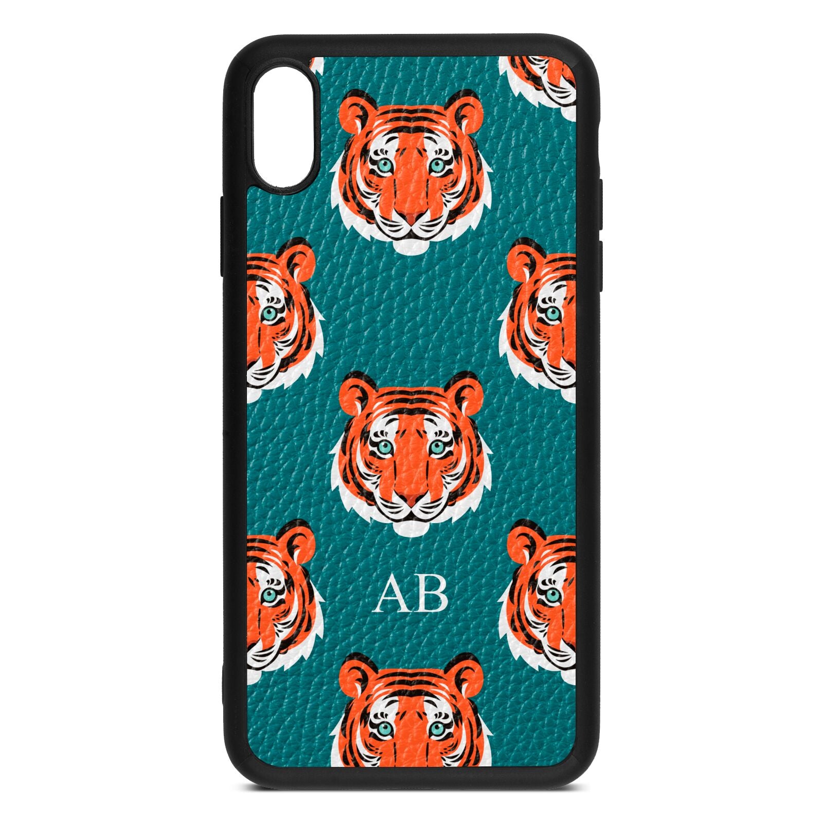 Personalised Tiger Head Green Pebble Leather iPhone Xs Max Case