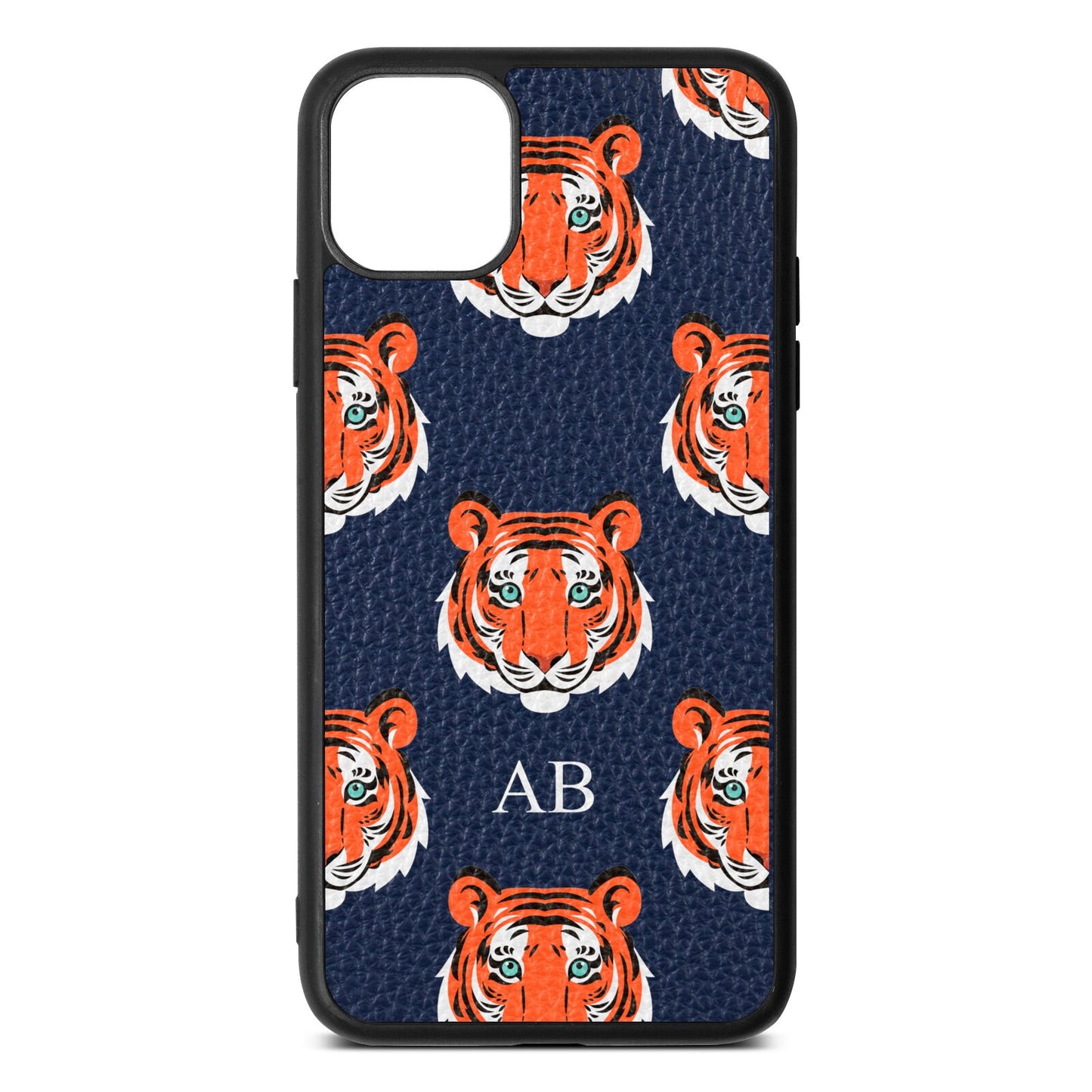 Personalised Tiger Head Navy Blue Pebble Leather iPhone 11 Pro Max Case