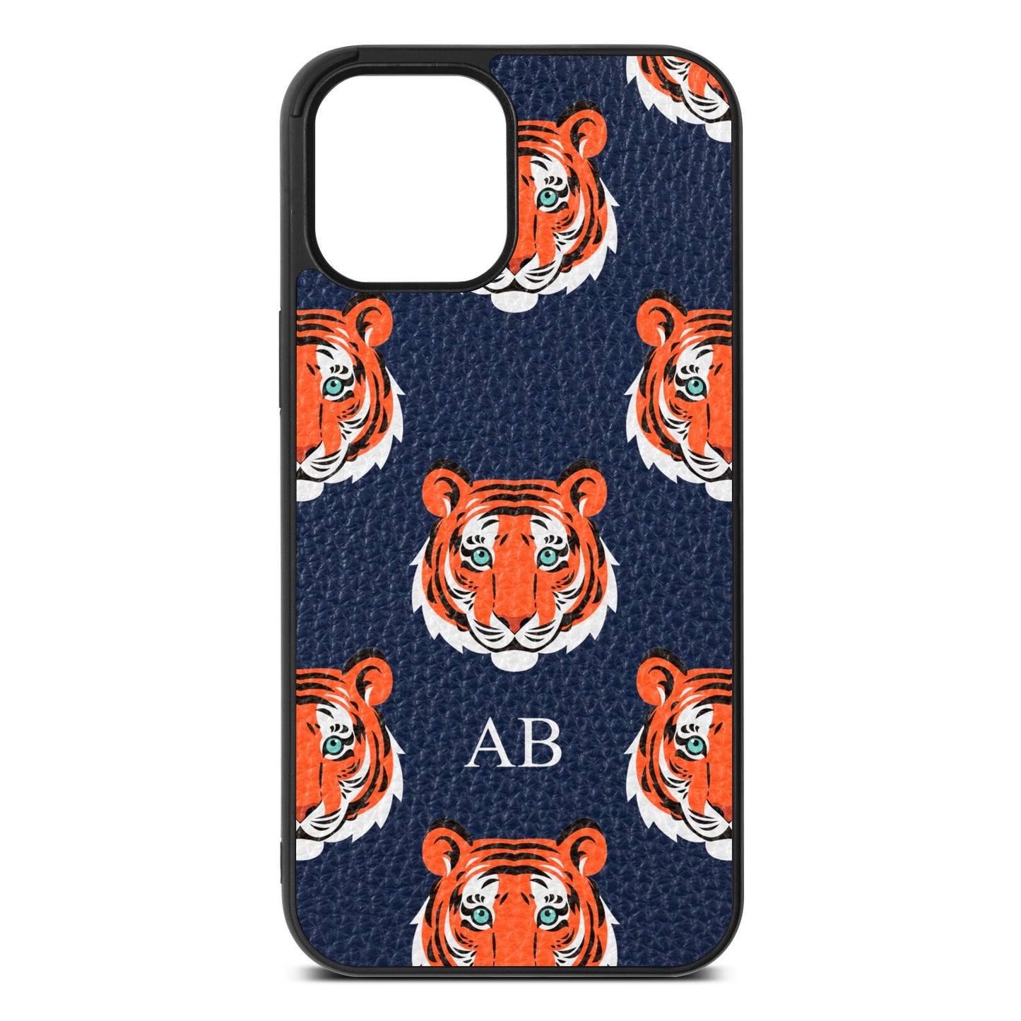 Personalised Tiger Head Navy Blue Pebble Leather iPhone 12 Pro Max Case