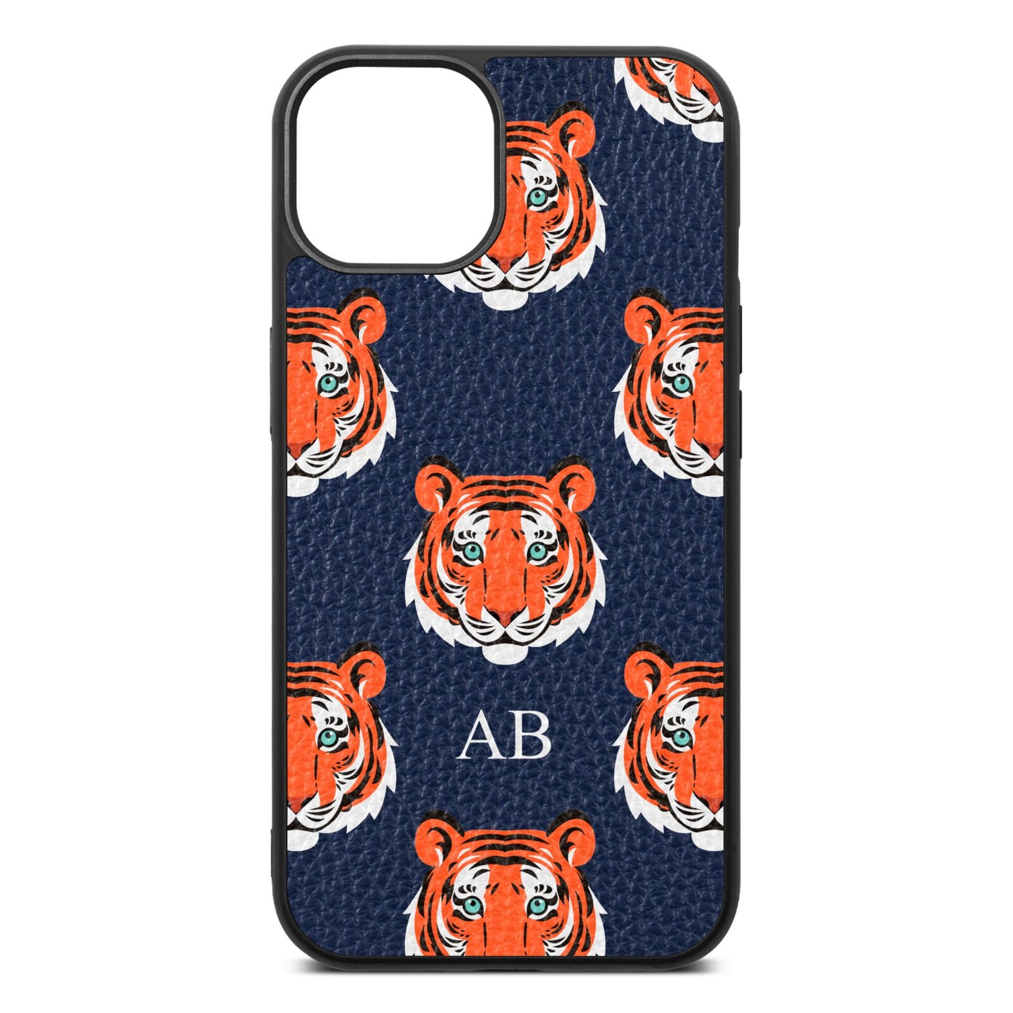 Personalised Tiger Head Navy Blue Pebble Leather iPhone 13 Case