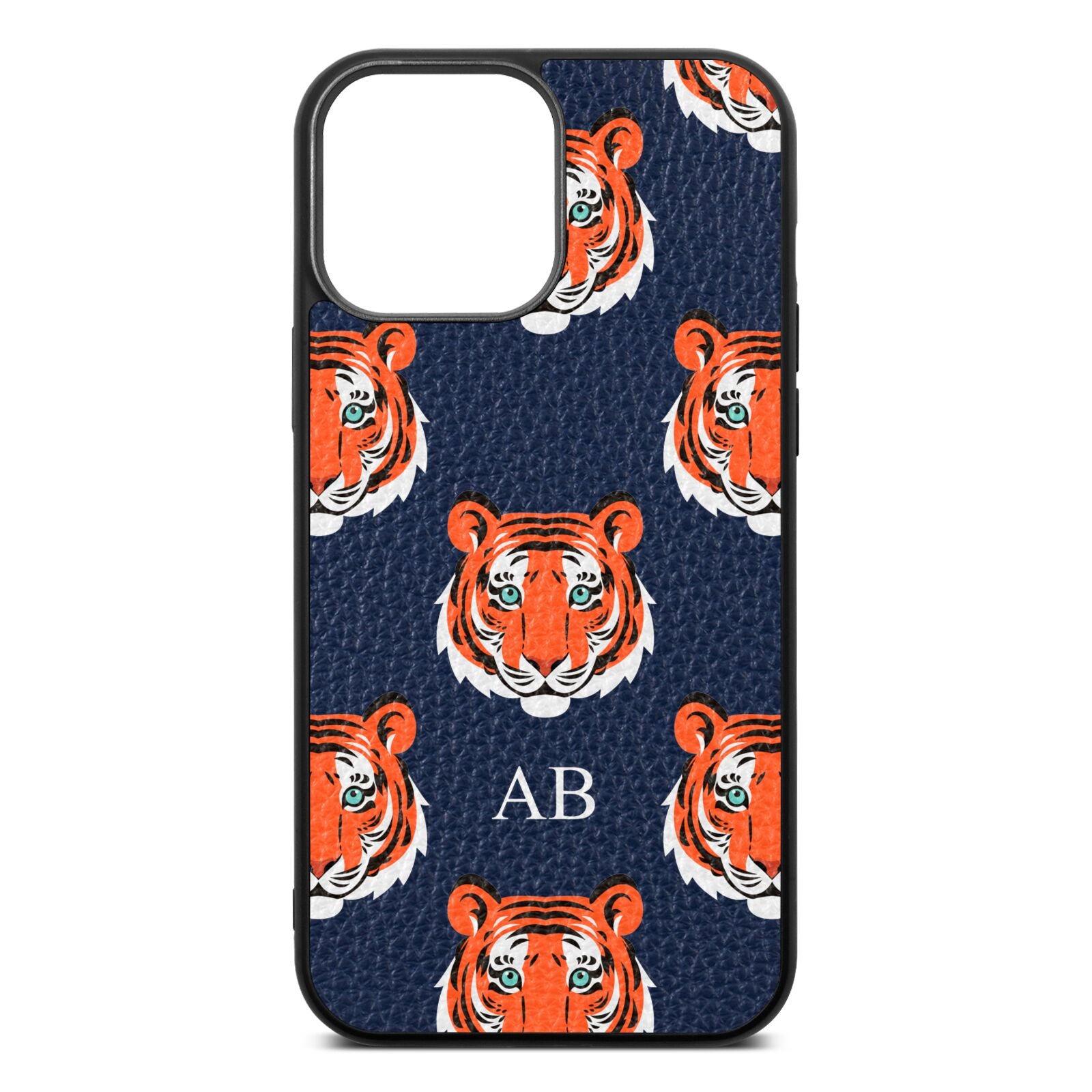 Personalised Tiger Head Navy Blue Pebble Leather iPhone 13 Pro Max Case