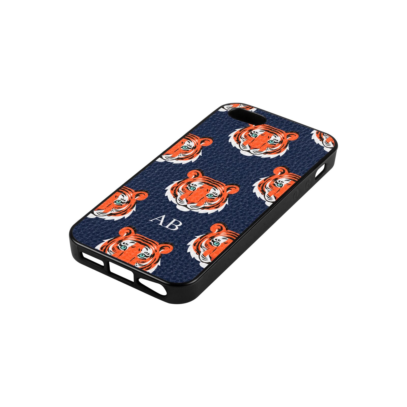 Personalised Tiger Head Navy Blue Pebble Leather iPhone 5 Case Side Angle