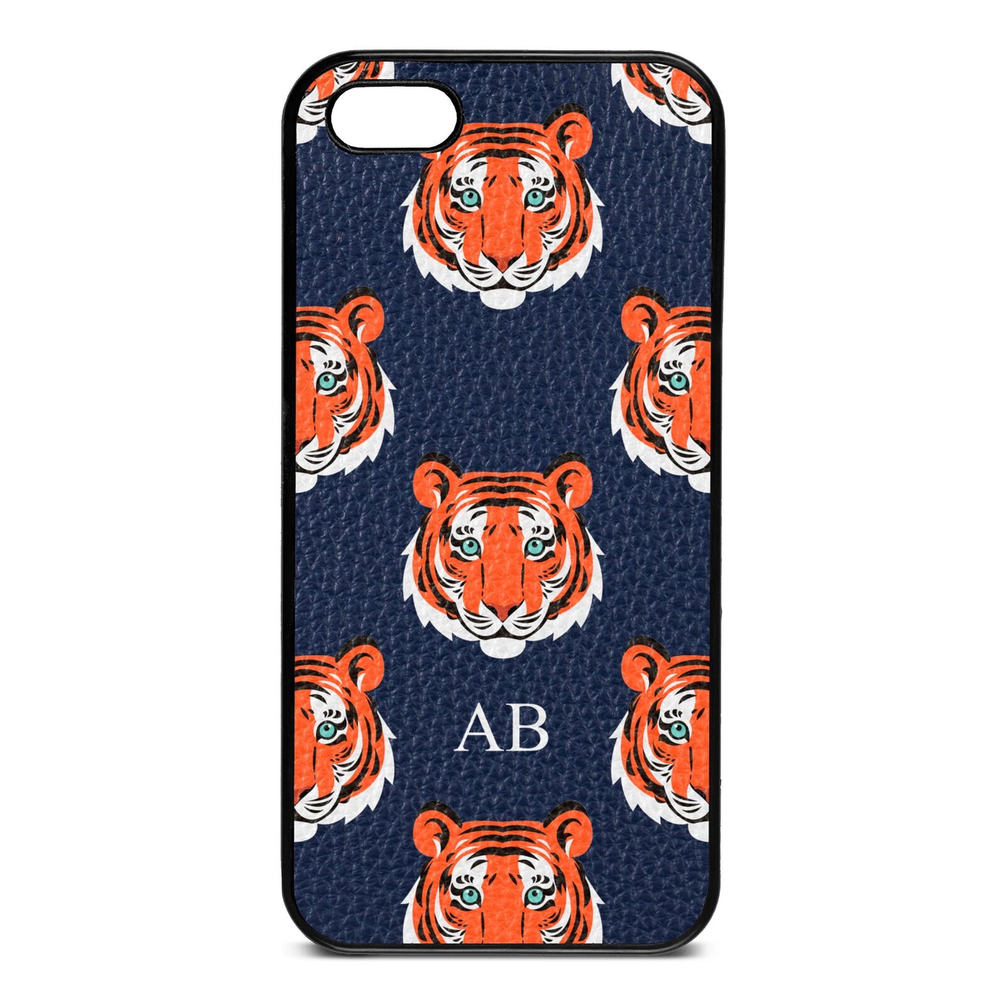 Personalised Tiger Head Navy Blue Pebble Leather iPhone 5 Case