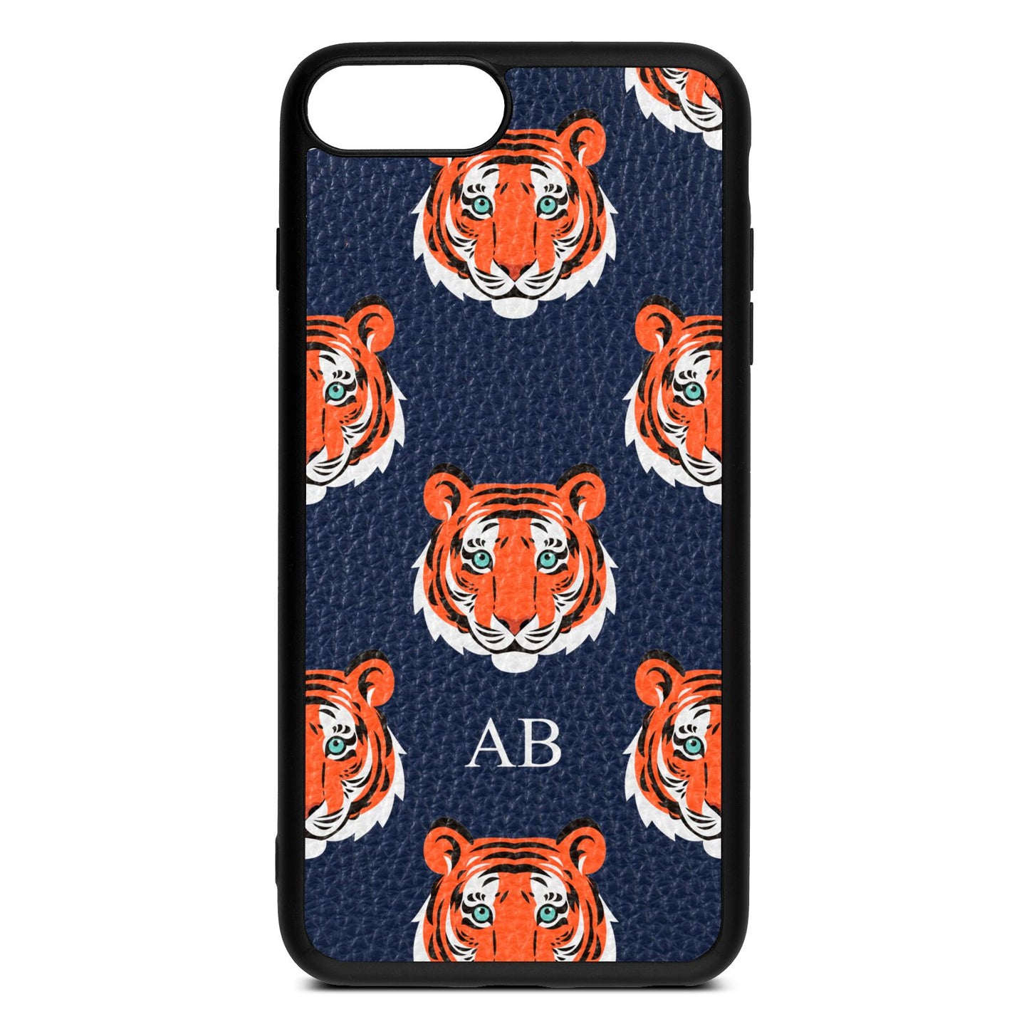 Personalised Tiger Head Navy Blue Pebble Leather iPhone 8 Plus Case