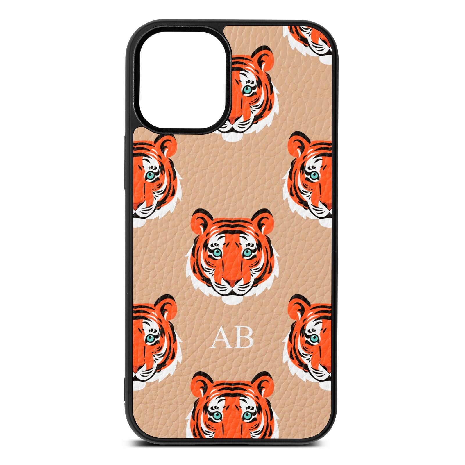 Personalised Tiger Head Nude Pebble Leather iPhone 12 Mini Case