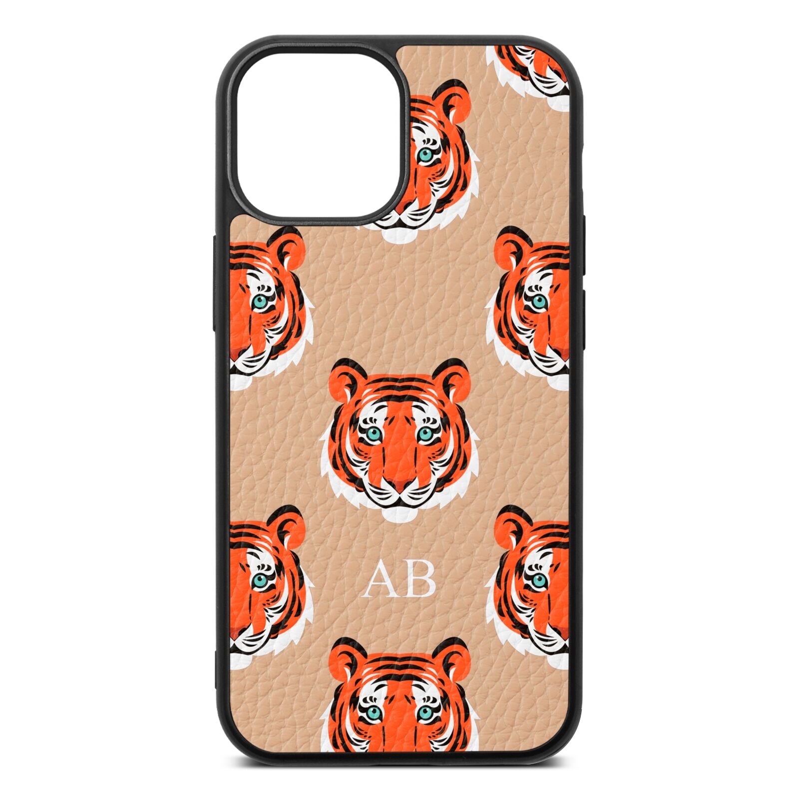 Personalised Tiger Head Nude Pebble Leather iPhone 13 Mini Case