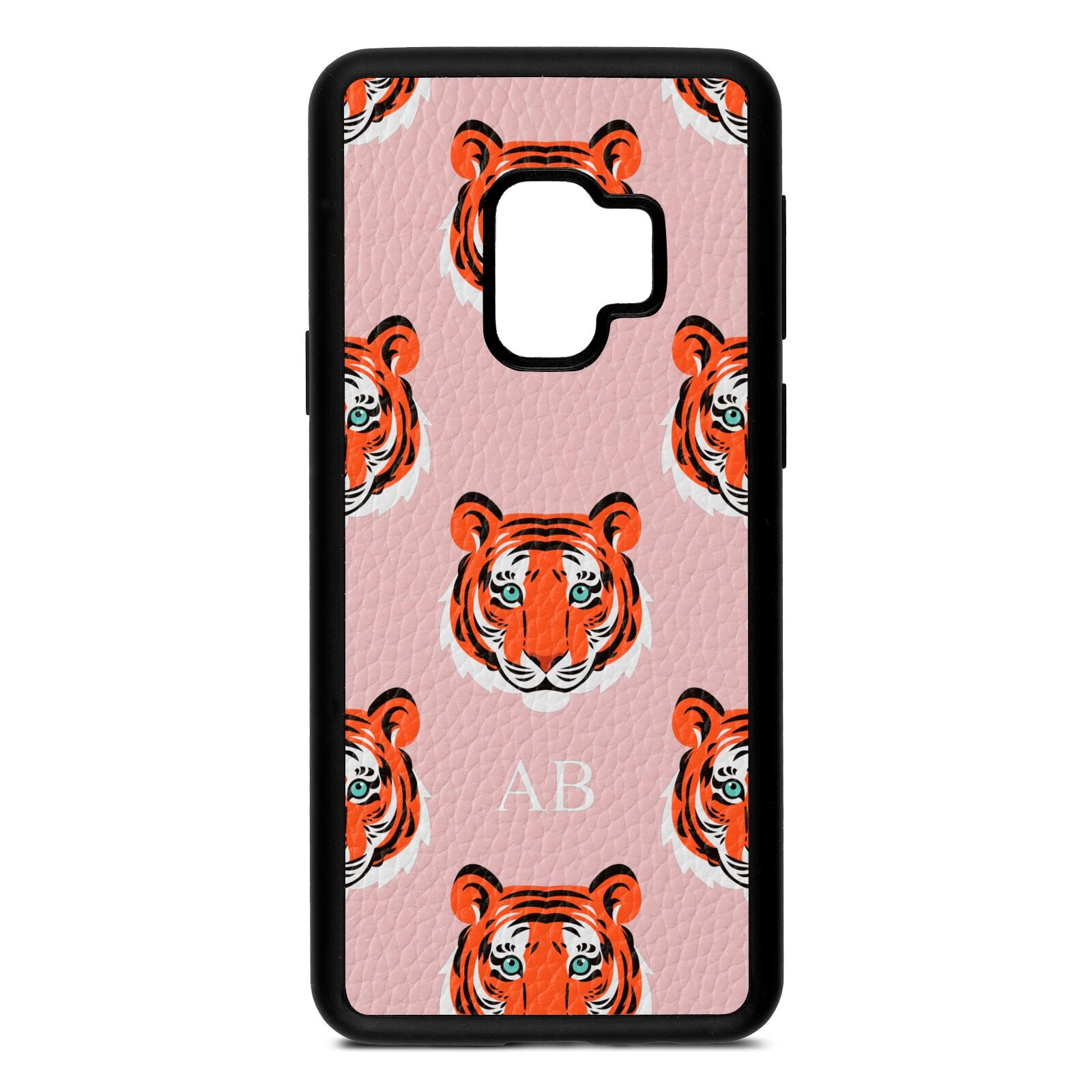 Personalised Tiger Head Pink Pebble Leather Samsung S9 Case