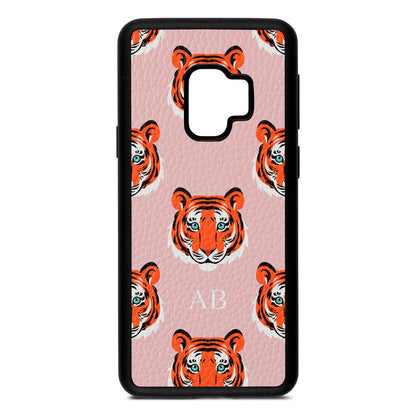 Personalised Tiger Head Pink Pebble Leather Samsung S9 Case