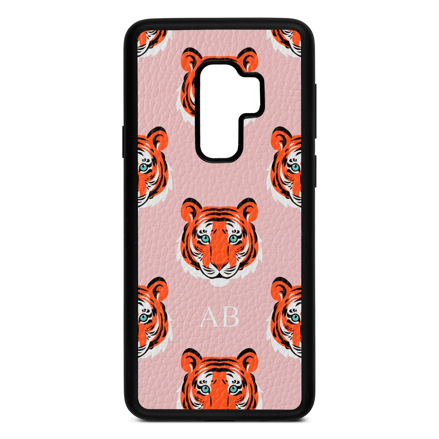 Personalised Tiger Head Pink Pebble Leather Samsung S9 Plus Case