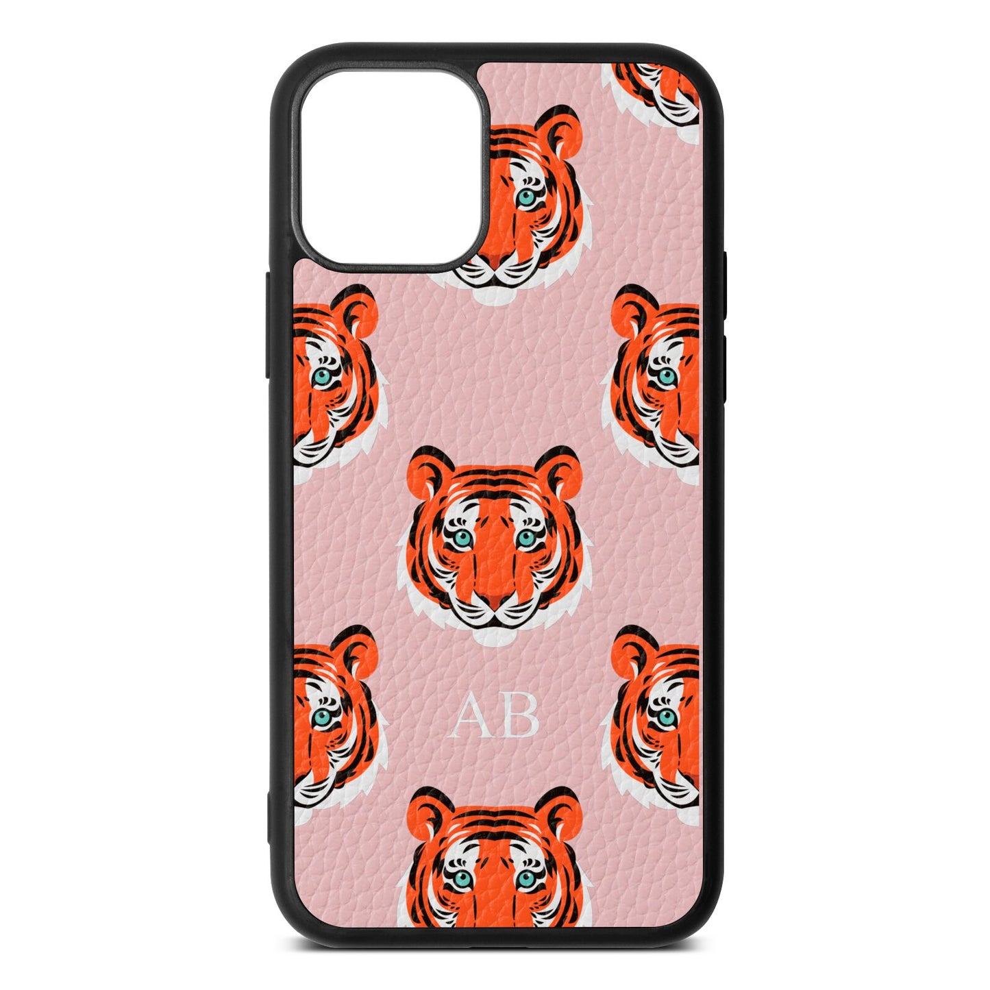 Personalised Tiger Head Pink Pebble Leather iPhone 11 Case