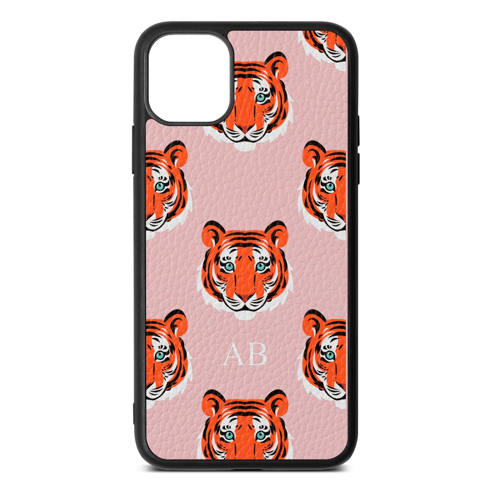 Personalised Tiger Head Pink Pebble Leather iPhone 11 Pro Max Case