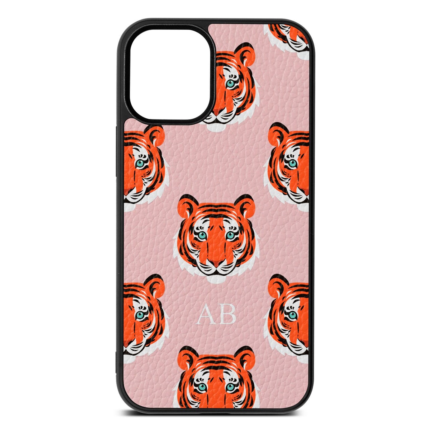 Personalised Tiger Head Pink Pebble Leather iPhone 12 Mini Case