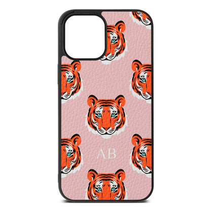 Personalised Tiger Head Pink Pebble Leather iPhone 12 Pro Max Case