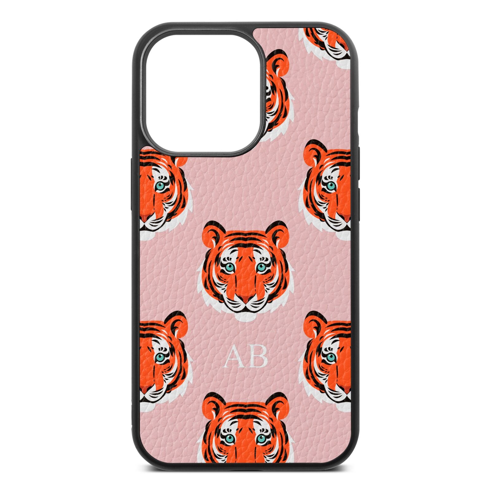 Personalised Tiger Head Pink Pebble Leather iPhone 13 Pro Case