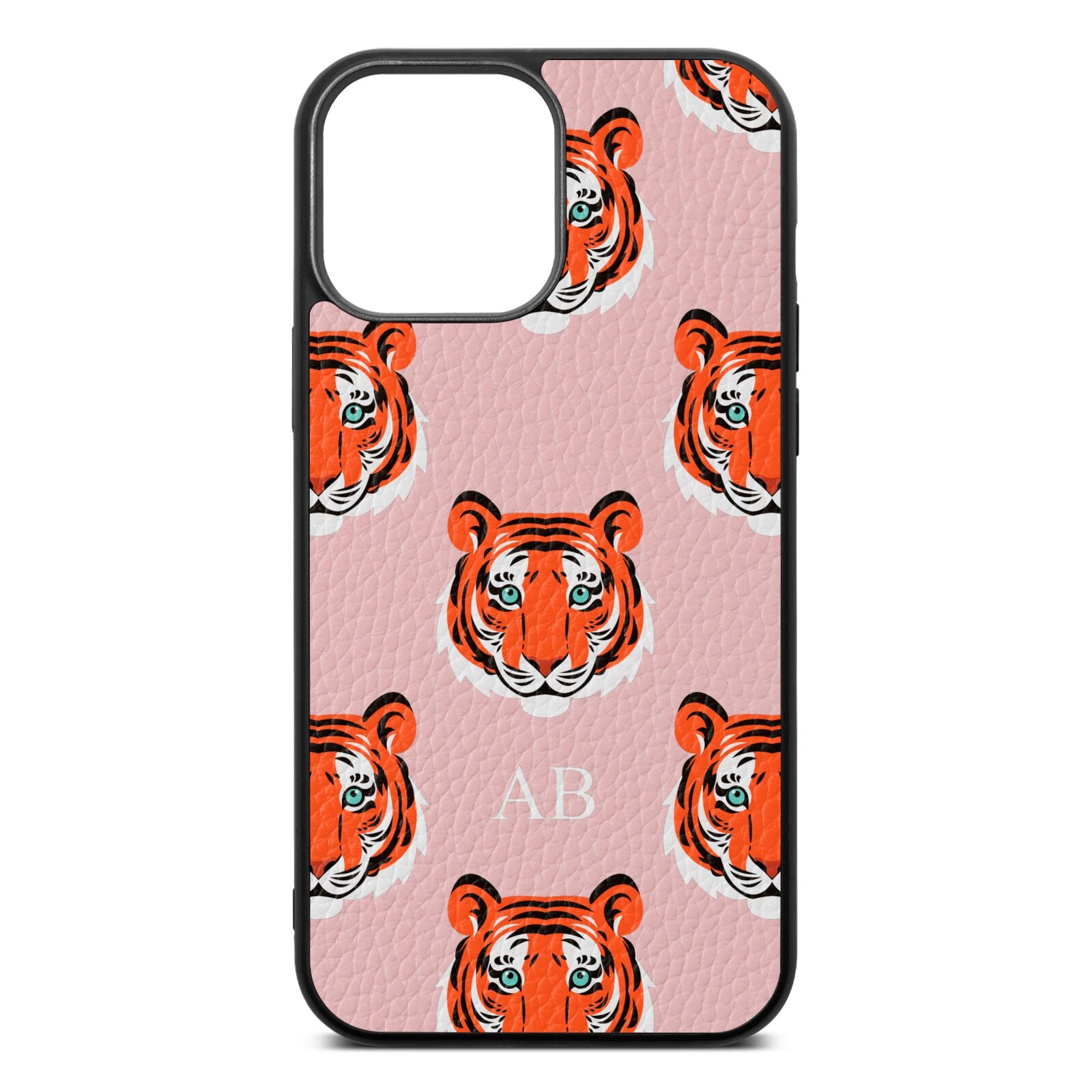 Personalised Tiger Head Pink Pebble Leather iPhone 13 Pro Max Case