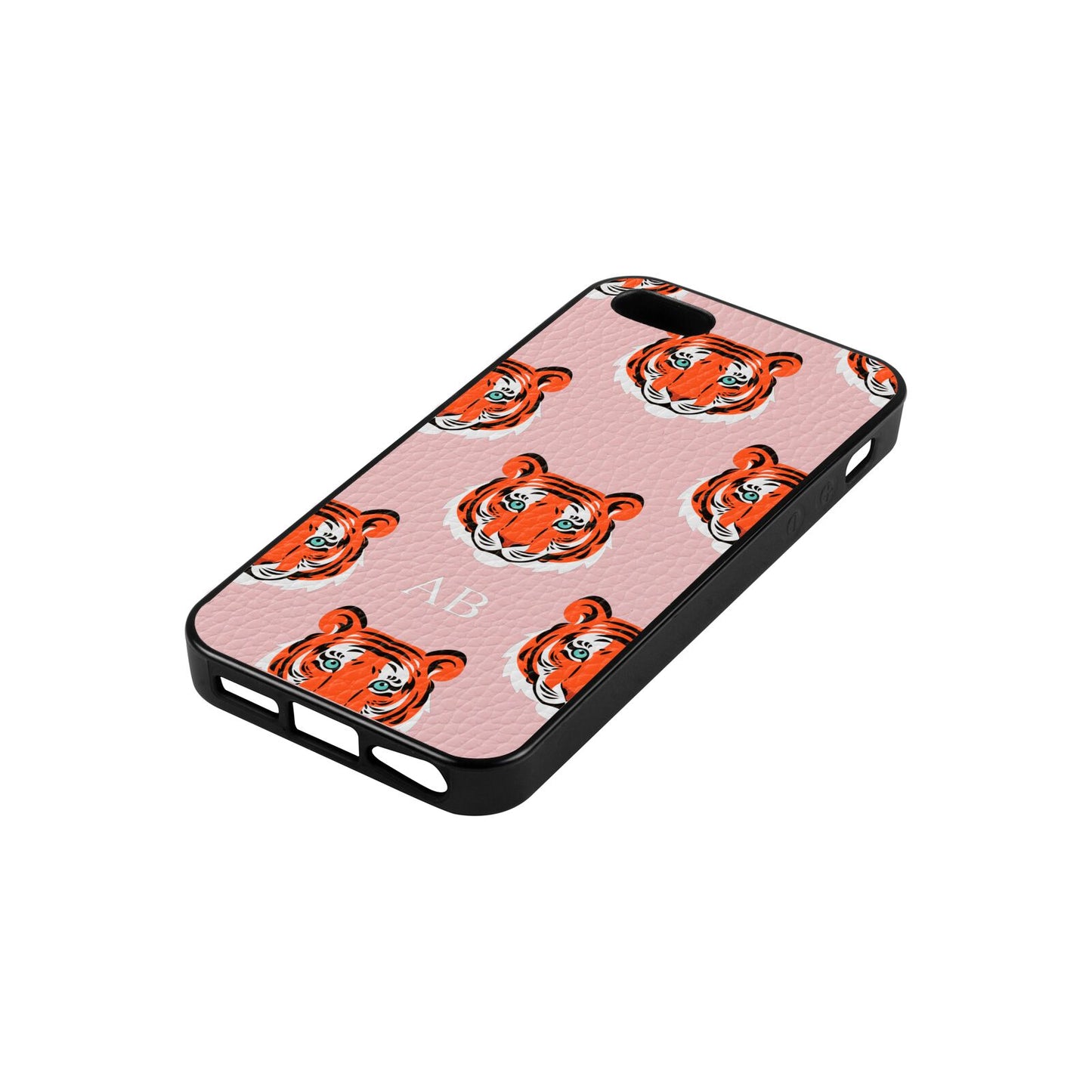 Personalised Tiger Head Pink Pebble Leather iPhone 5 Case Side Angle