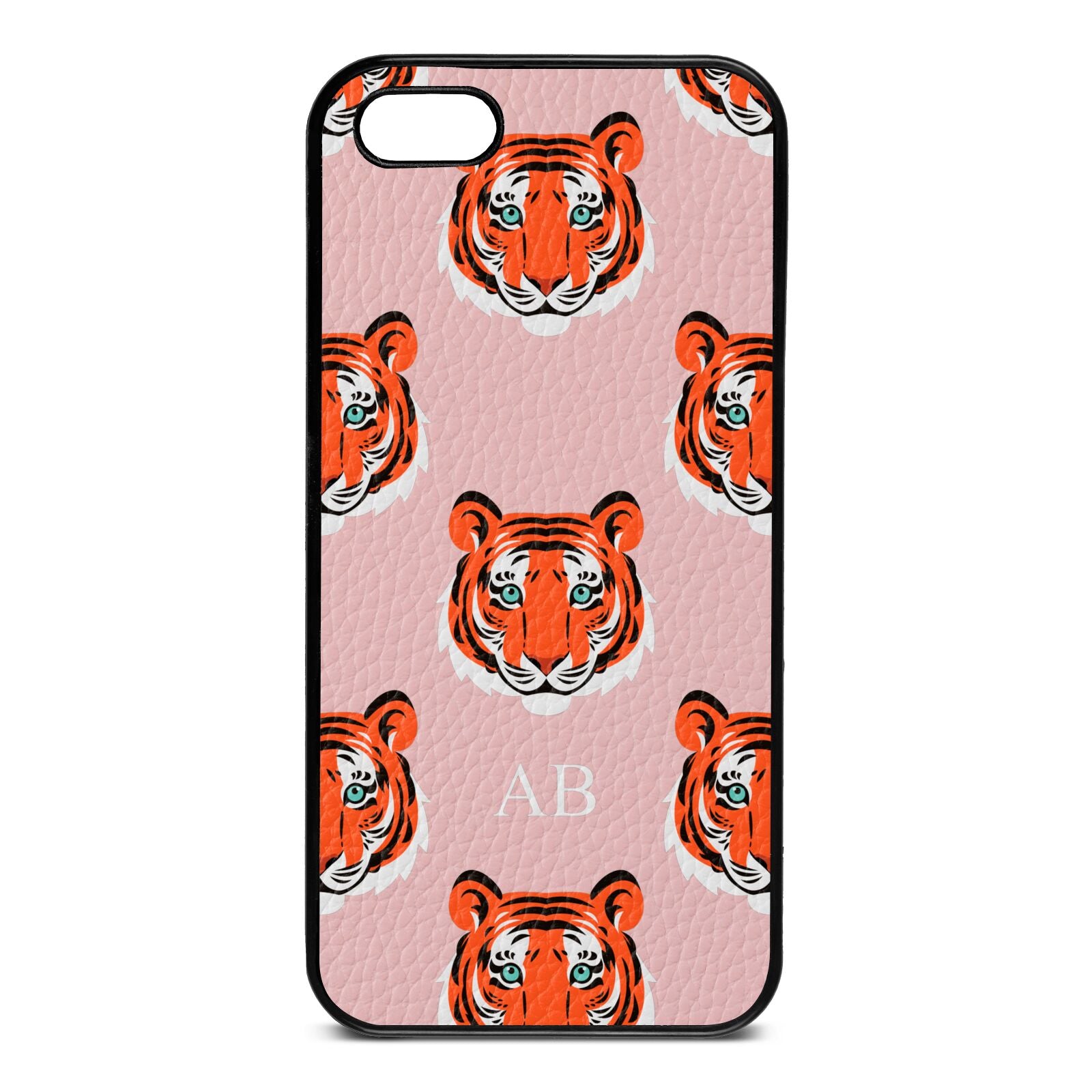 Personalised Tiger Head Pink Pebble Leather iPhone 5 Case