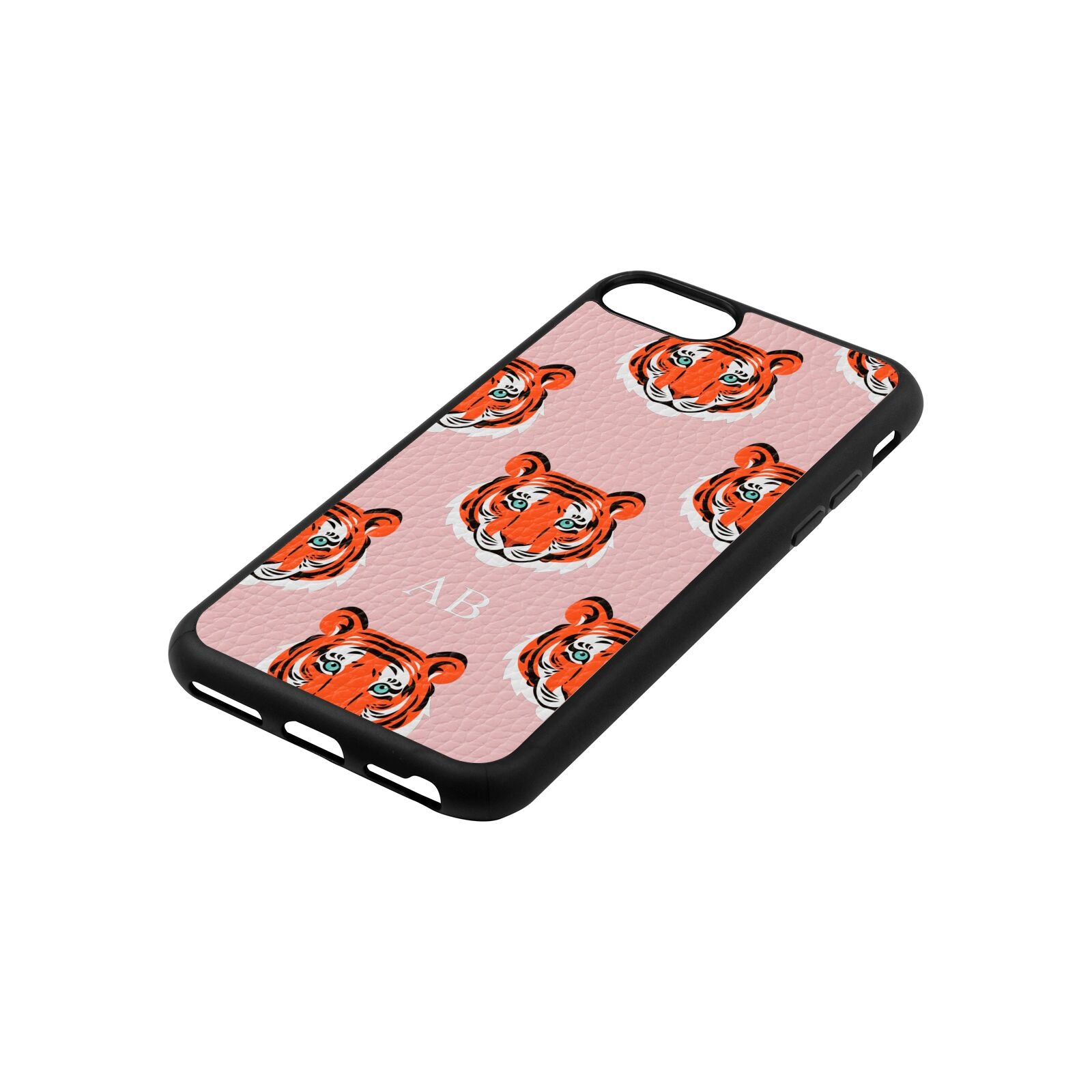 Personalised Tiger Head Pink Pebble Leather iPhone 8 Case Side Angle