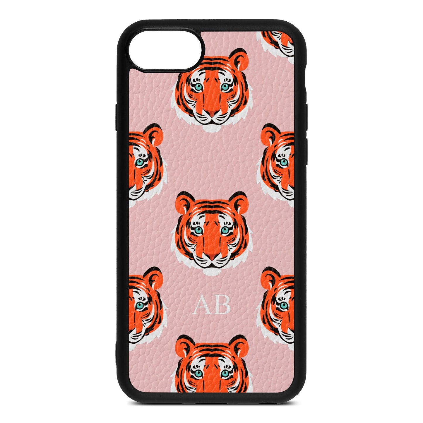 Personalised Tiger Head Pink Pebble Leather iPhone 8 Case